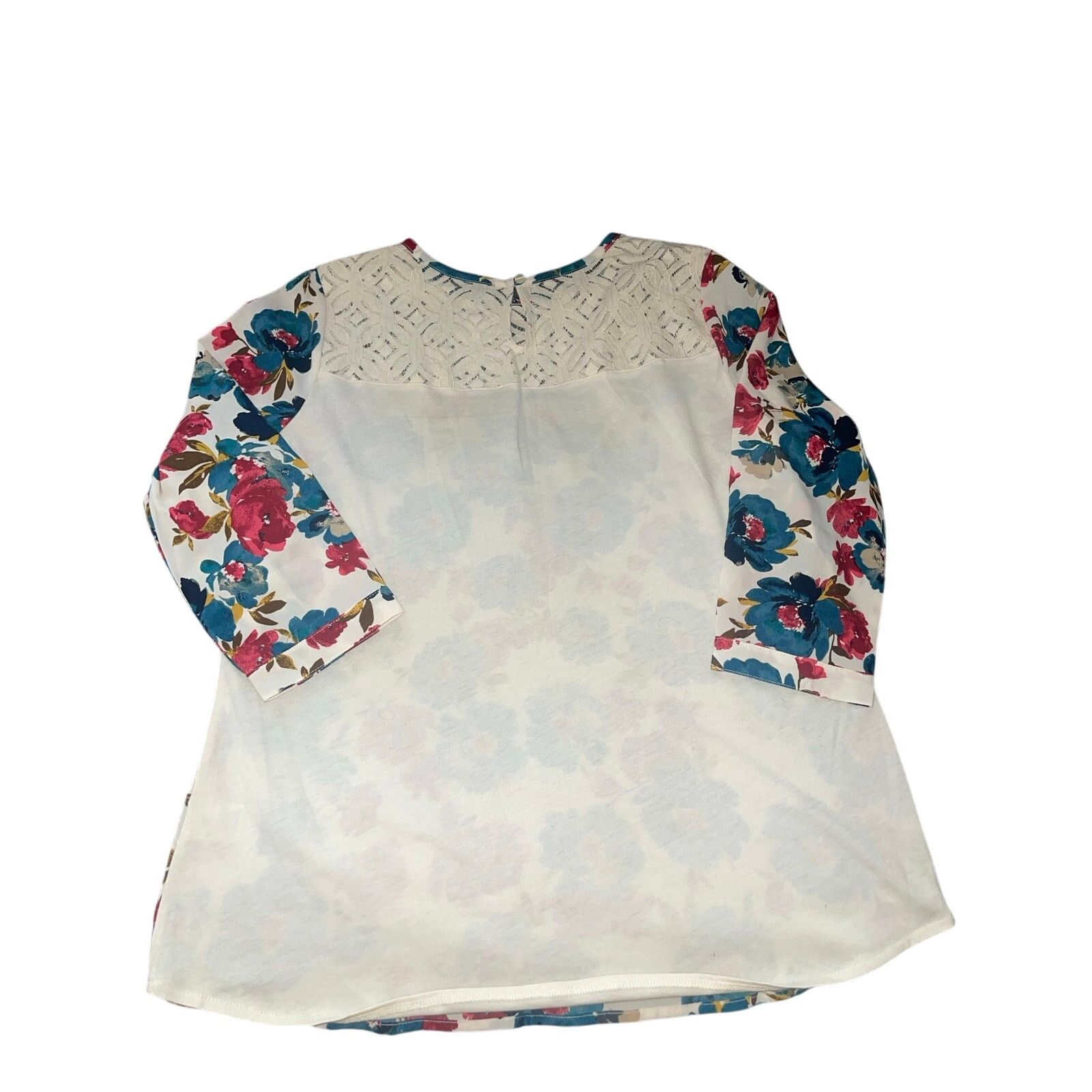 Van Heusen Women 3/4 Sleeve Lace flowered top blouse Boho Artsy Chic Size M / US 6-8 / IT 42-44 - 2 Thumbnail