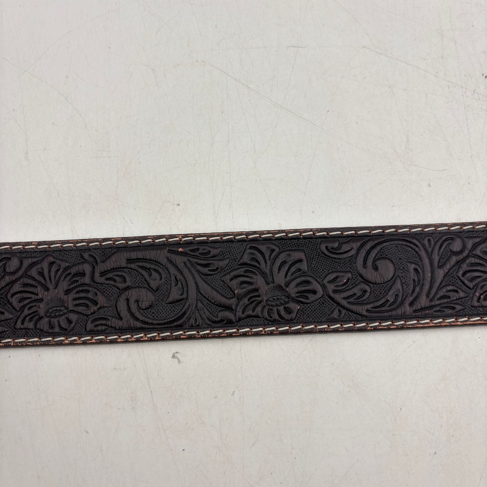 Justin Justin Classic Longhorn Tooled Leather Western Belt USA 36 Size 36 - 7 Thumbnail