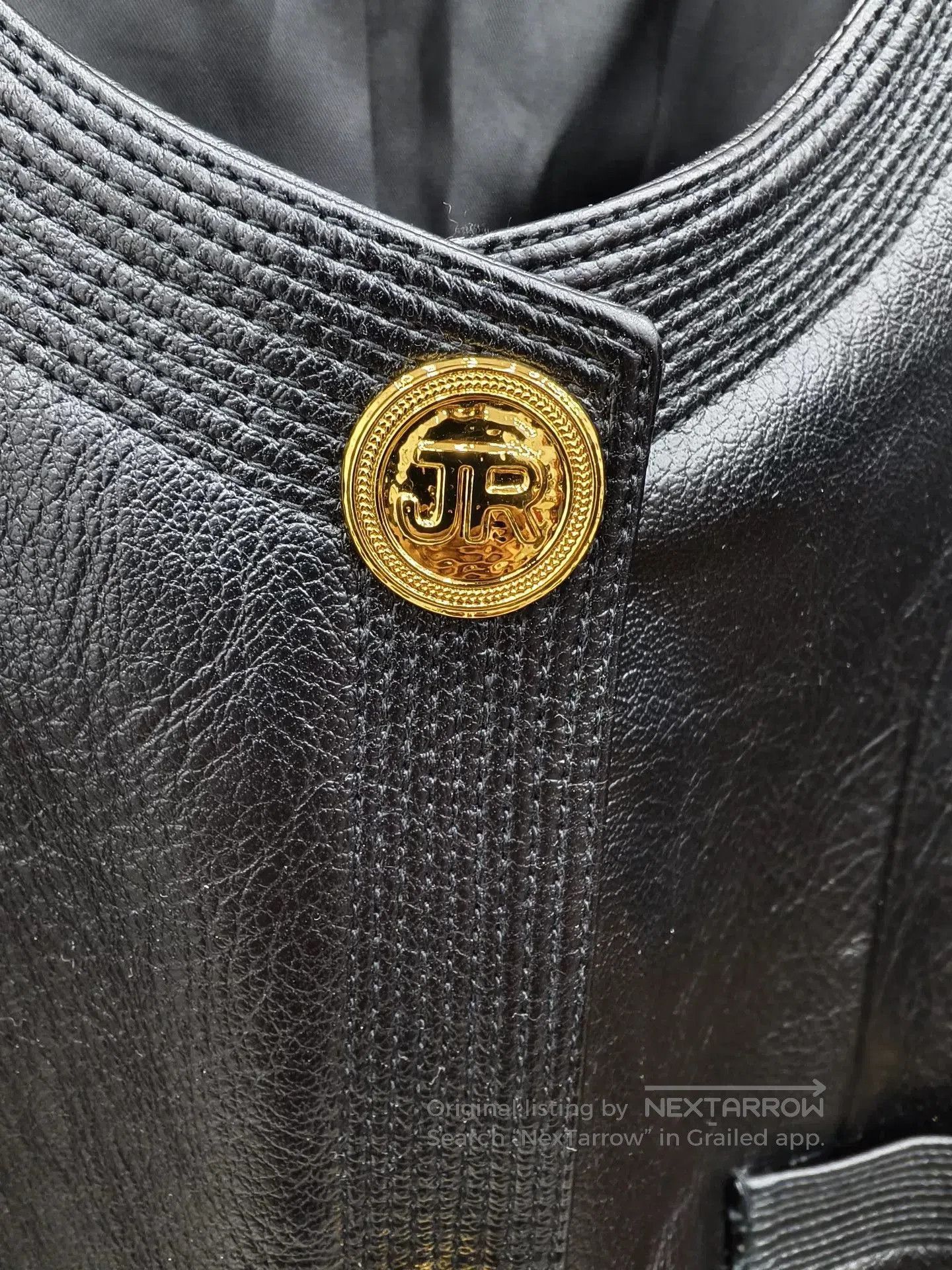 Japanese Brand Black Leather Jacket with Gold Accents. Size M / US 6-8 / IT 42-44 - 7 Thumbnail