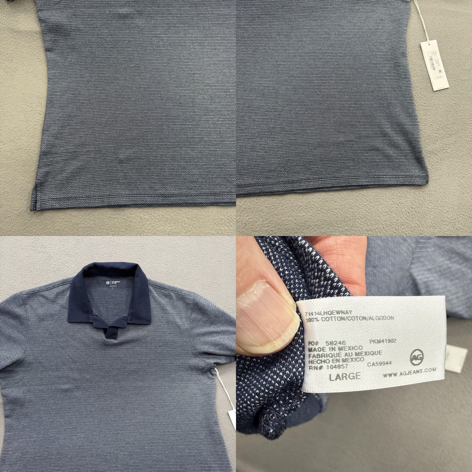 Vintage AG Polo Shirt Mens Large Blue Herringbone Knit 100% Cotton Short Sleeve Casual Size US L / EU 52-54 / 3 - 8 Thumbnail