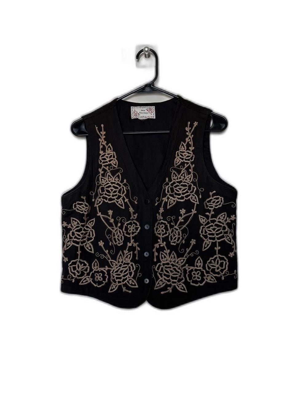 Designer Vintage 90s Black Floral Embroidered Vest Size S / US 4 / IT 40 - 1 Thumbnail