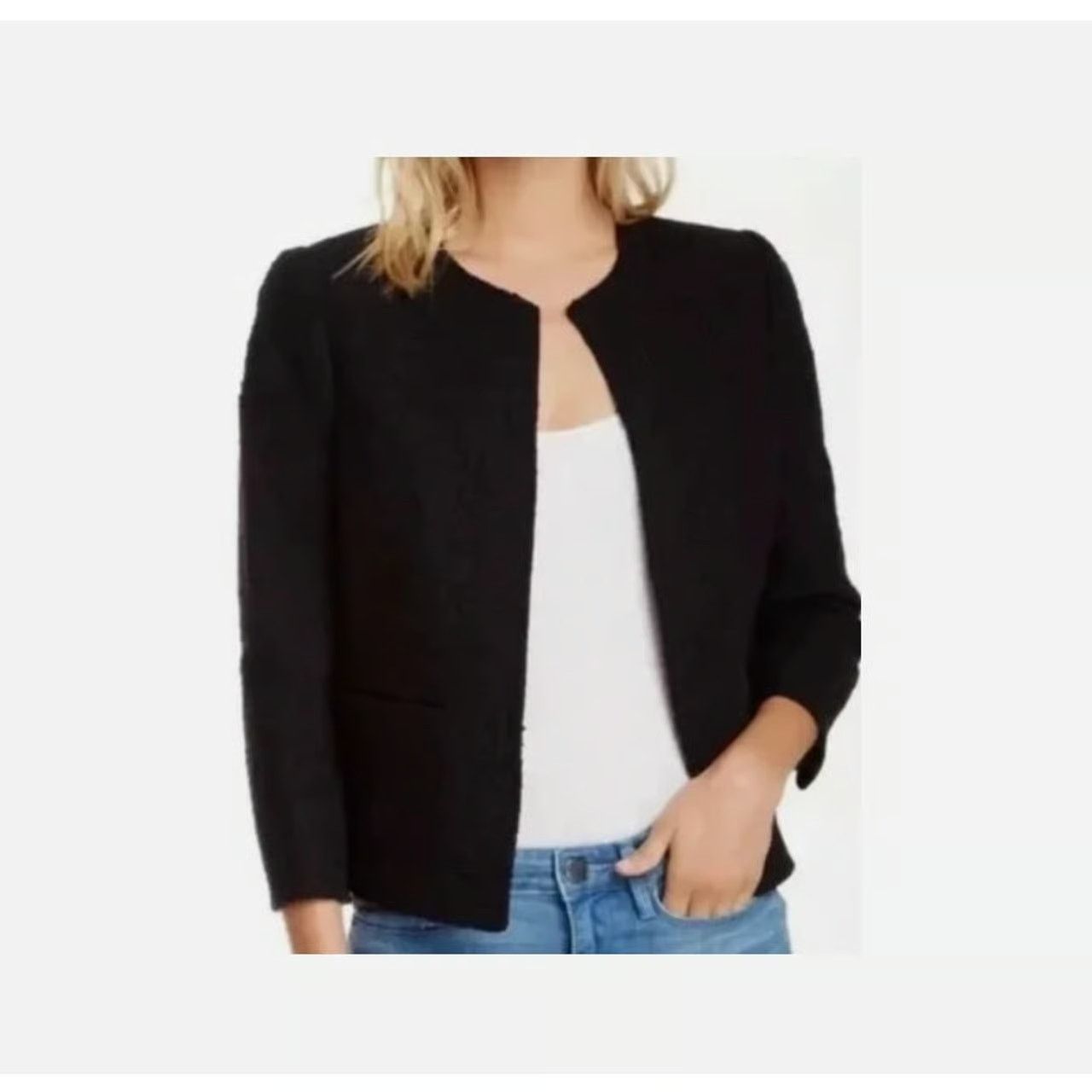 Vince Black Tweed Boucle Wool Blend Blazer Jacket Sz 6