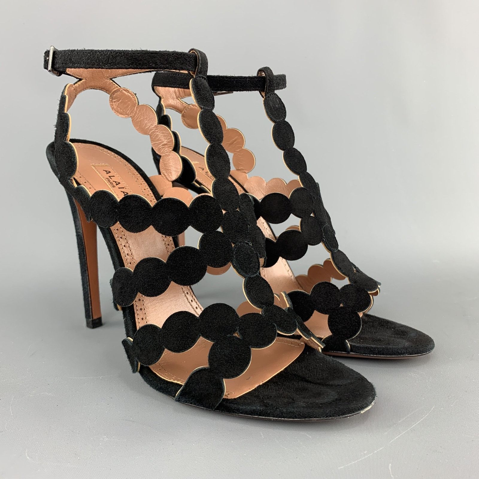 Alaia ALAIA Size 8 Black Suede Laser Cut Strappy Sandals Size US 8 / IT 38 - 2 Thumbnail