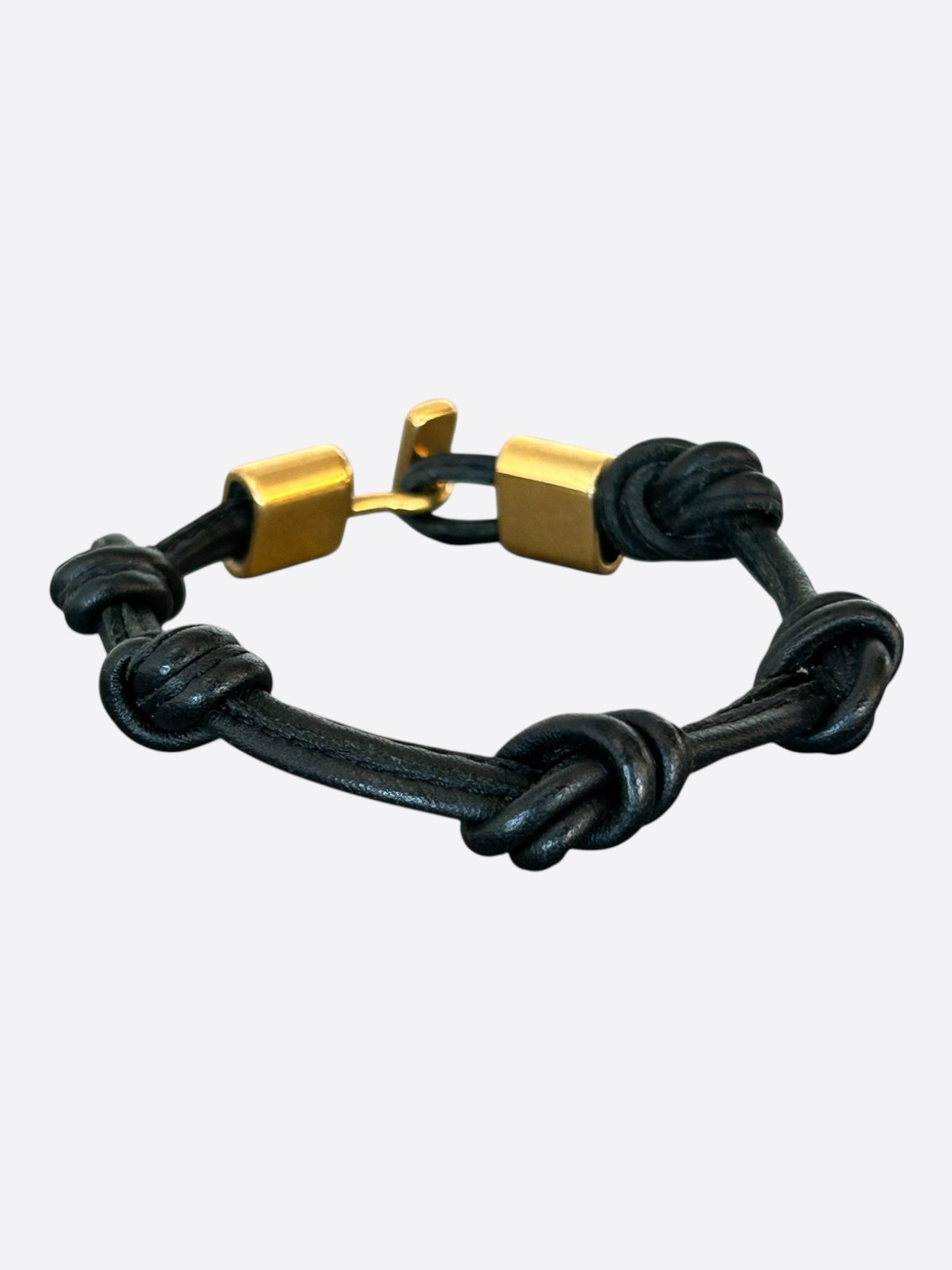 Saint Laurent Paris Saint Laurent Black & Gold Knot Leather Bracelet Size ONE SIZE - 2 Thumbnail