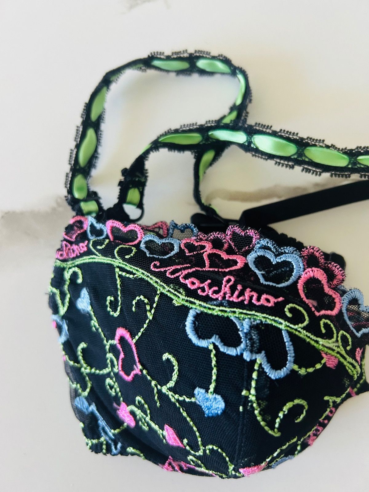 Moschino MOSCHINO designer 2pc Embroidered Lace logo Bra & G Set Size ONE SIZE - 1 Thumbnail