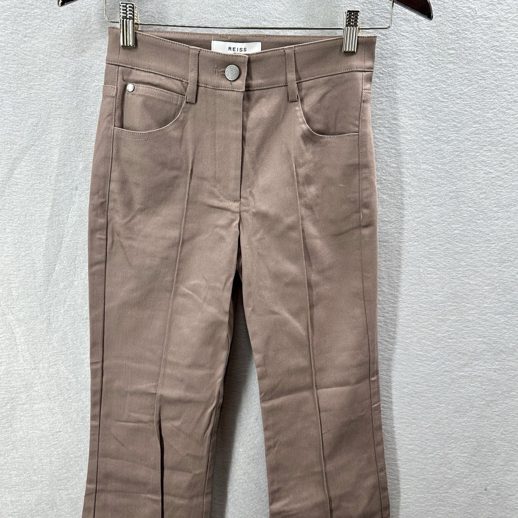 Reiss REISS Florence Flared Jeans Womens Petite 4 High Rise Cotton Front Dart Beige 90s Boho Preppy Women’s Pants Size 27" / US 4 / IT 40 - 2 Thumbnail