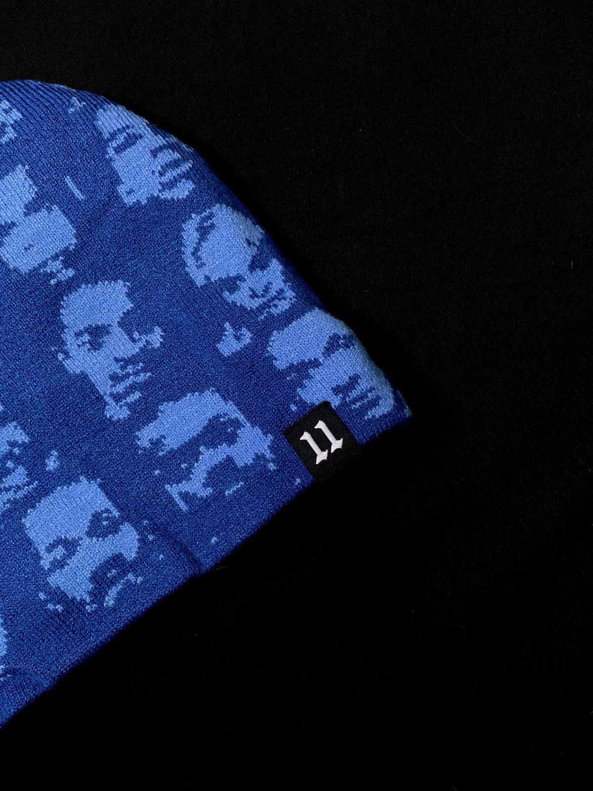 Japanese Brand Deadstock Faces Graphic No Cuff Knit Blue Beanie Hats OS Size ONE SIZE - 2 Thumbnail