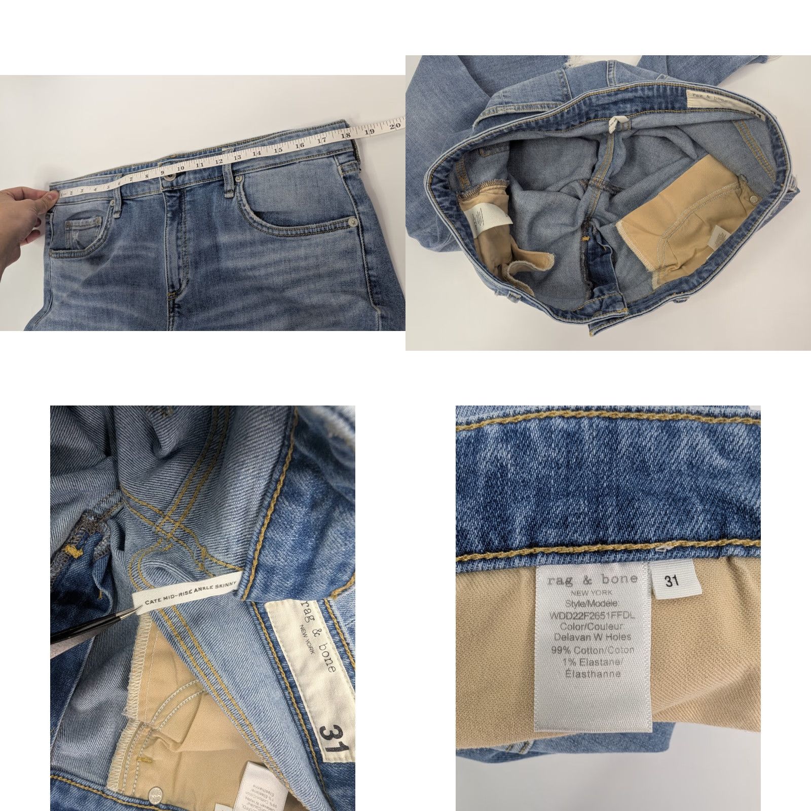 Rag & Bone Rag & Bone Jeans Womens Cate 31 Blue Mid Rise Ankle Skinny Raw Hem Distress Size 24" / US 00 / IT 34 - 8 Thumbnail