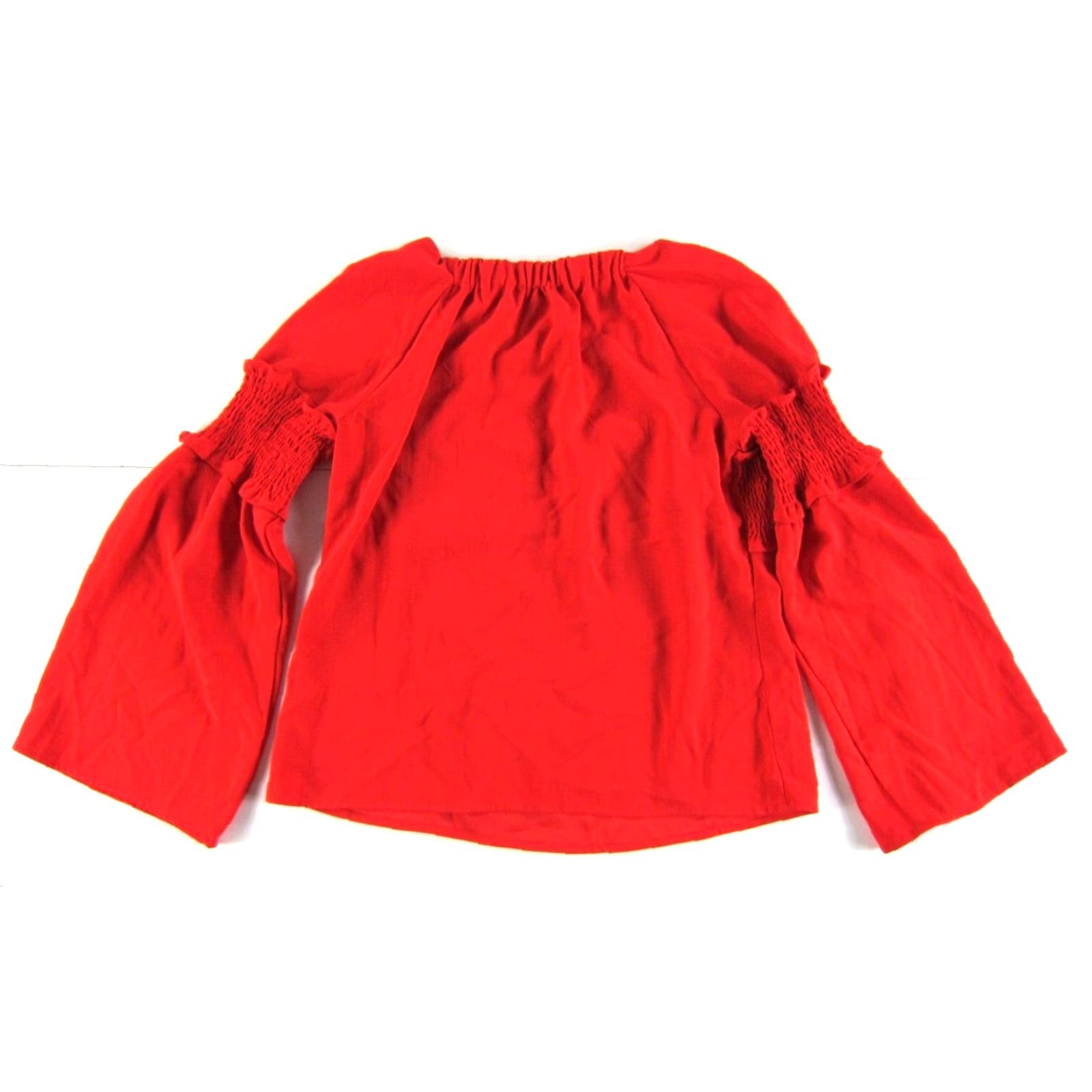 Vintage NWT Amaryllis Bright Red Ruffle Long Flare Sleeve Smock Tunic Blouse Medium Size M / US 6-8 / IT 42-44 - 2 Thumbnail