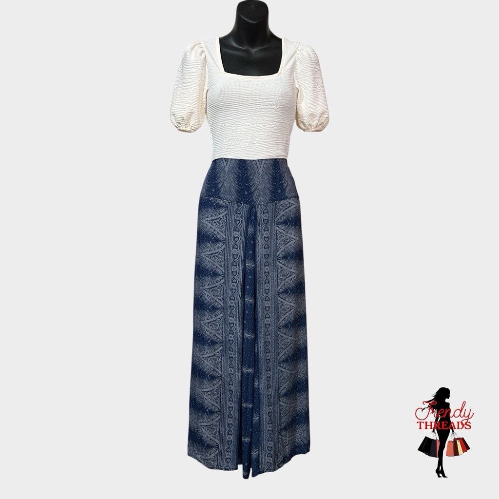 Other Boho Hippie Side Slit Pants SMALL Blue Wide Leg Ankle High R Size 27" / US 4 / IT 40 - 2 Thumbnail