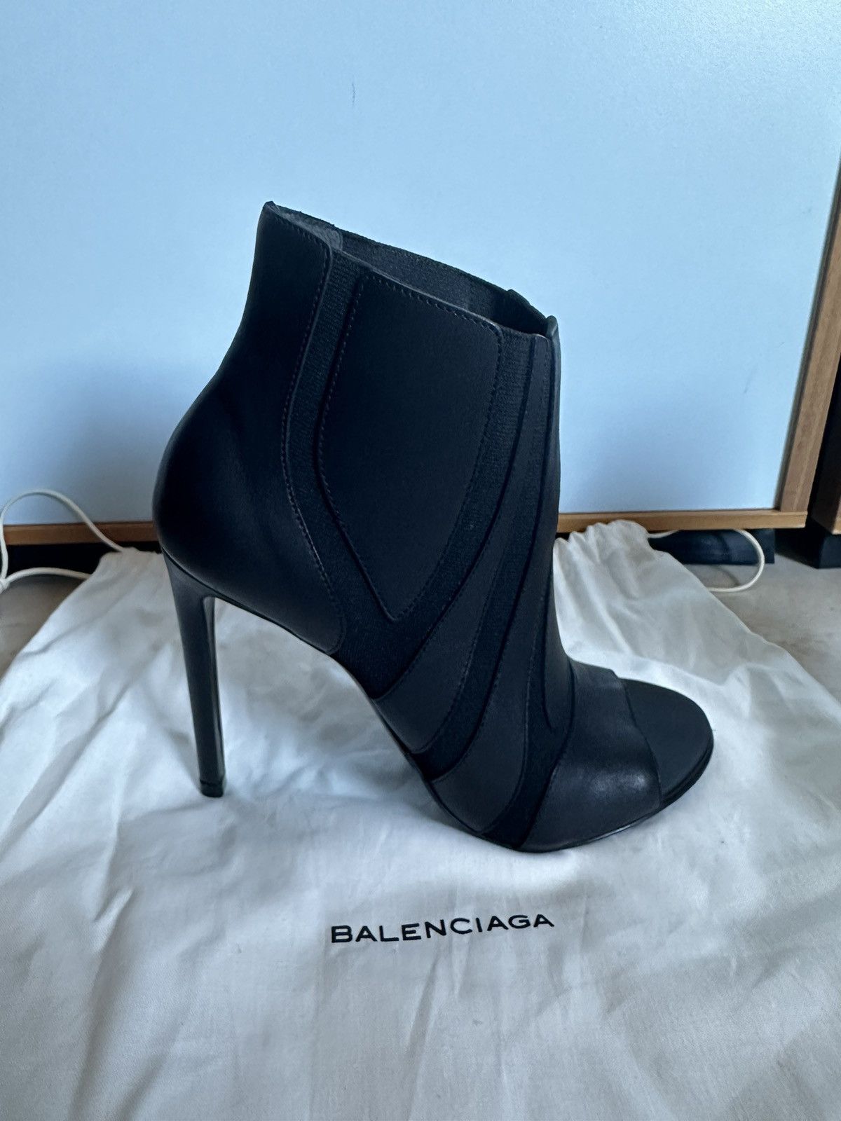 Balenciaga Balenciaga Black Leather Heel Open Toe Boots Size US 6 / IT 36 - 2 Thumbnail