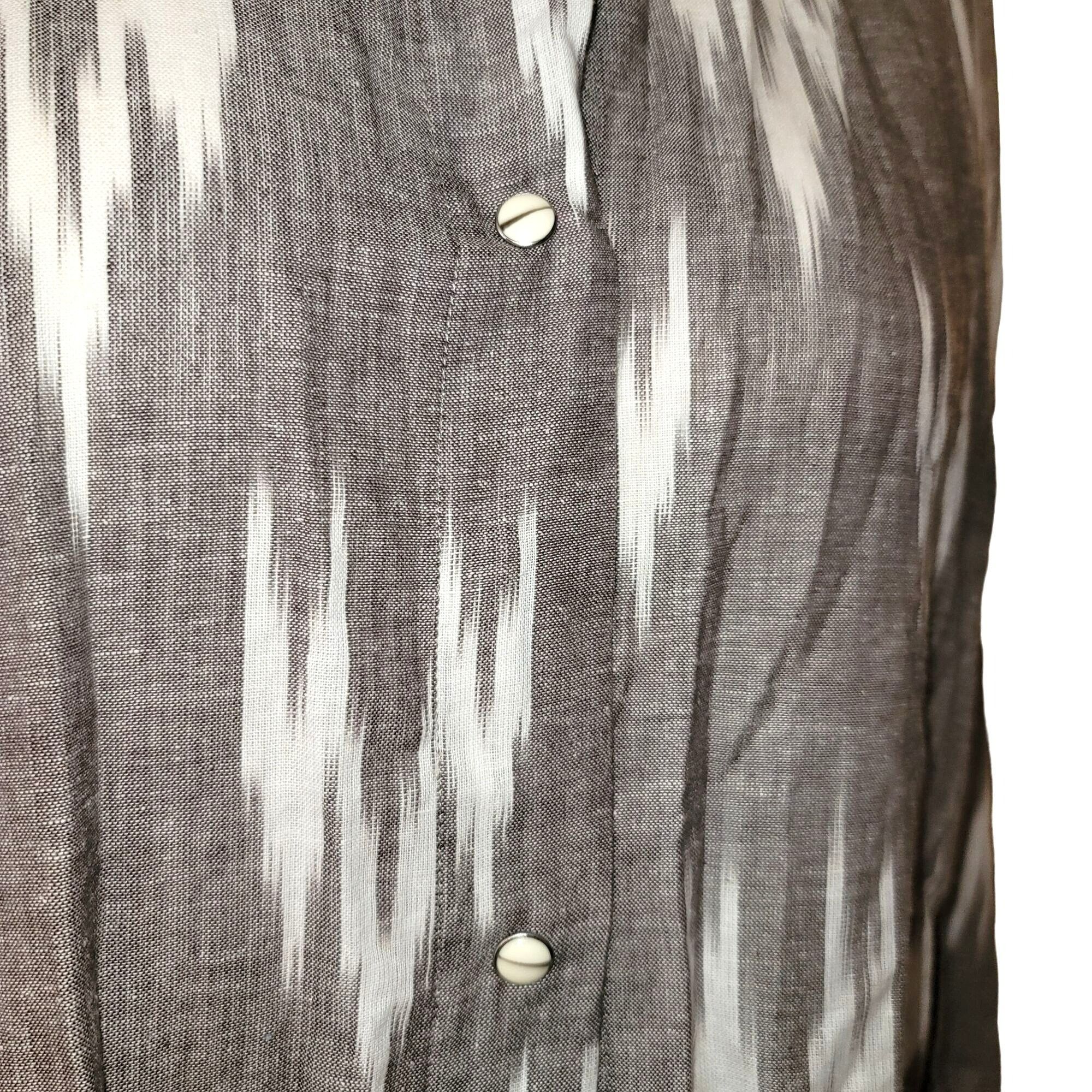 Vintage ZhenNymph Shirt Gray & White Ikat Pattern Button-Down High L Size L / US 10 / IT 46 - 4 Thumbnail