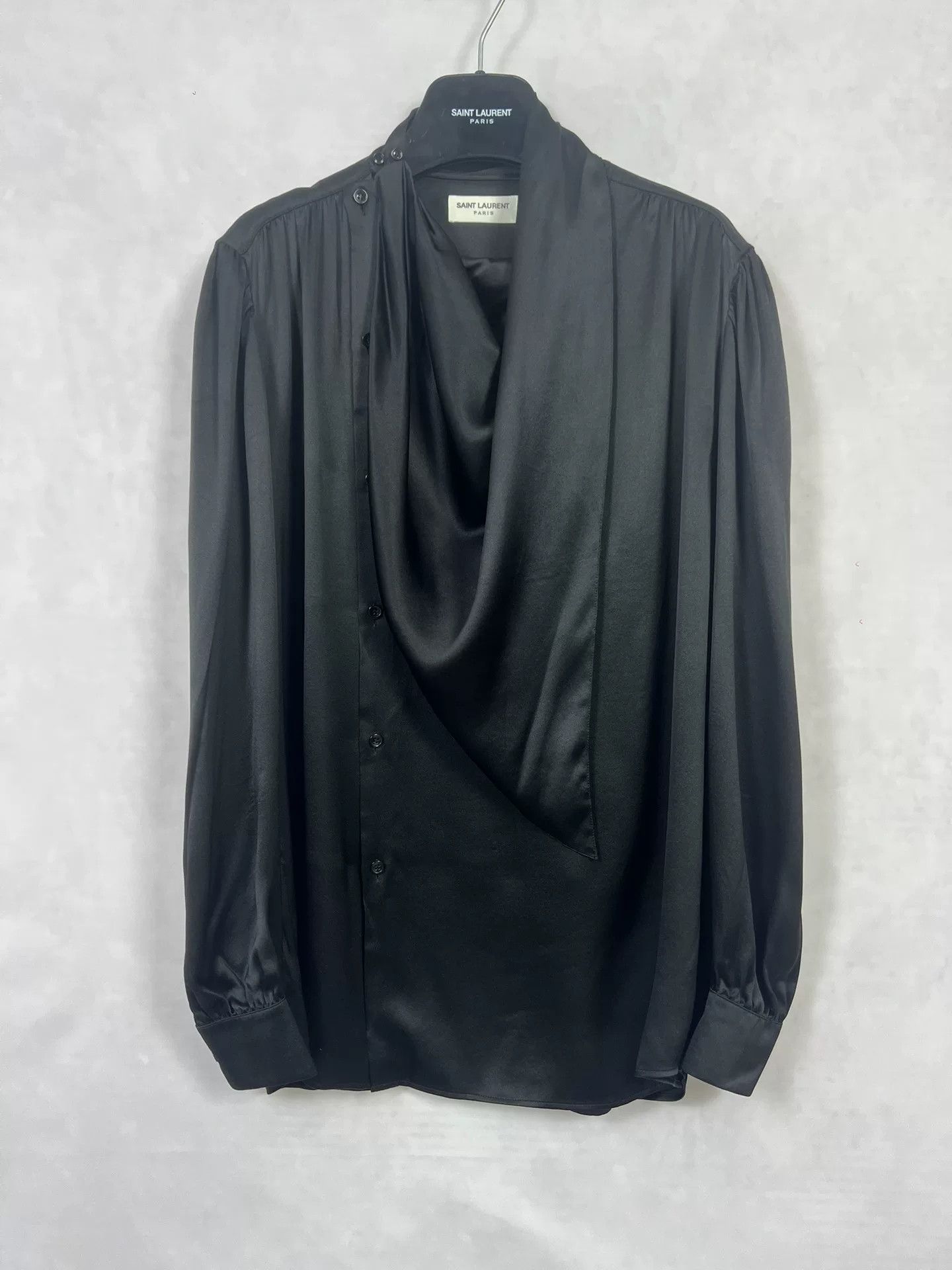 Saint Laurent Paris Saint Laurent Black Silk Asymmetrical Shirt Size US L / EU 52-54 / 3 - 1 Thumbnail