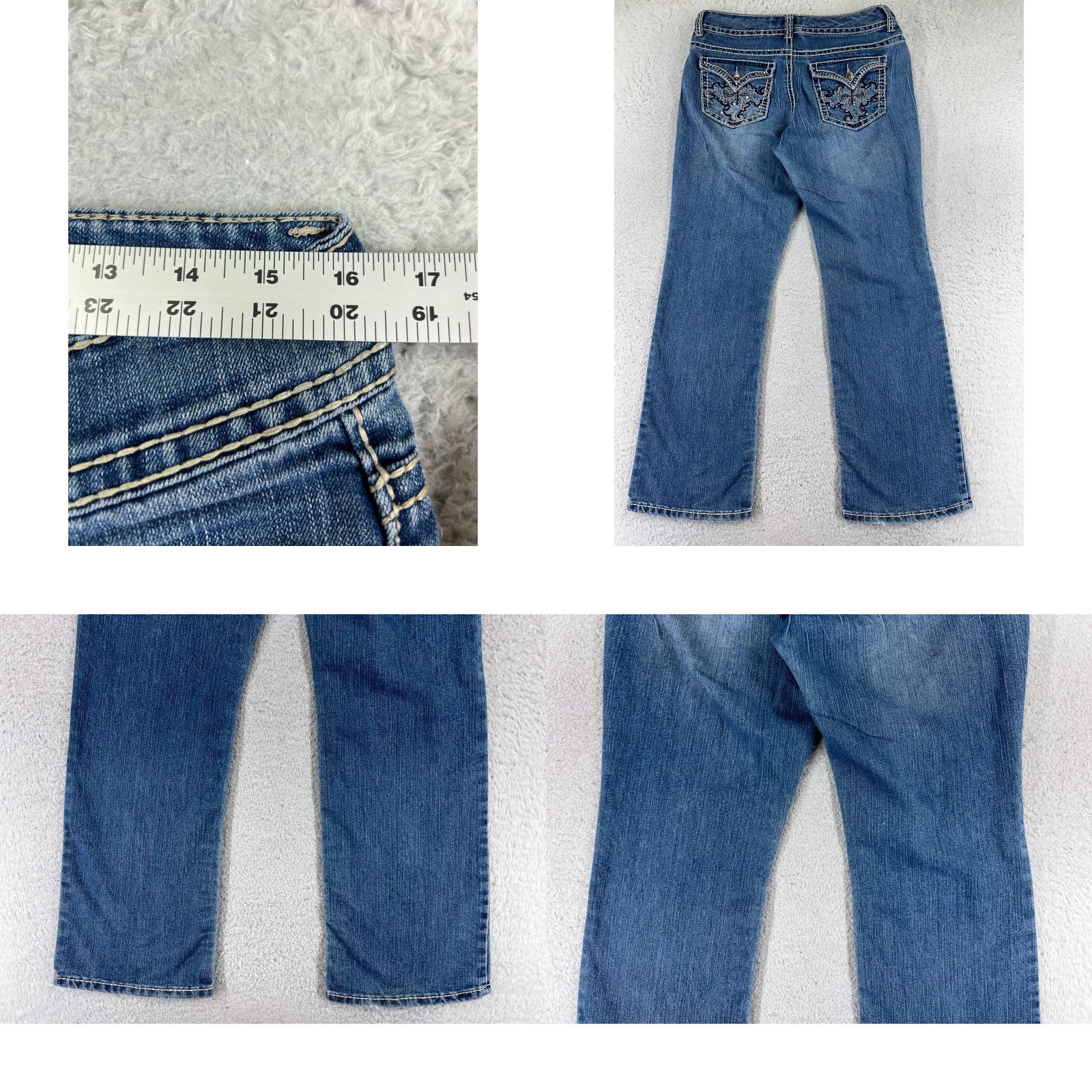 Nine West Nine West Jeans Womens 8 Blue Denim Bootcut 30x30 Regular Mid Wash Embellished Bling Logo 5-Pocket Designer American Classic Pattern Solid Size 30" / US 8 / IT 44 - 9 Thumbnail