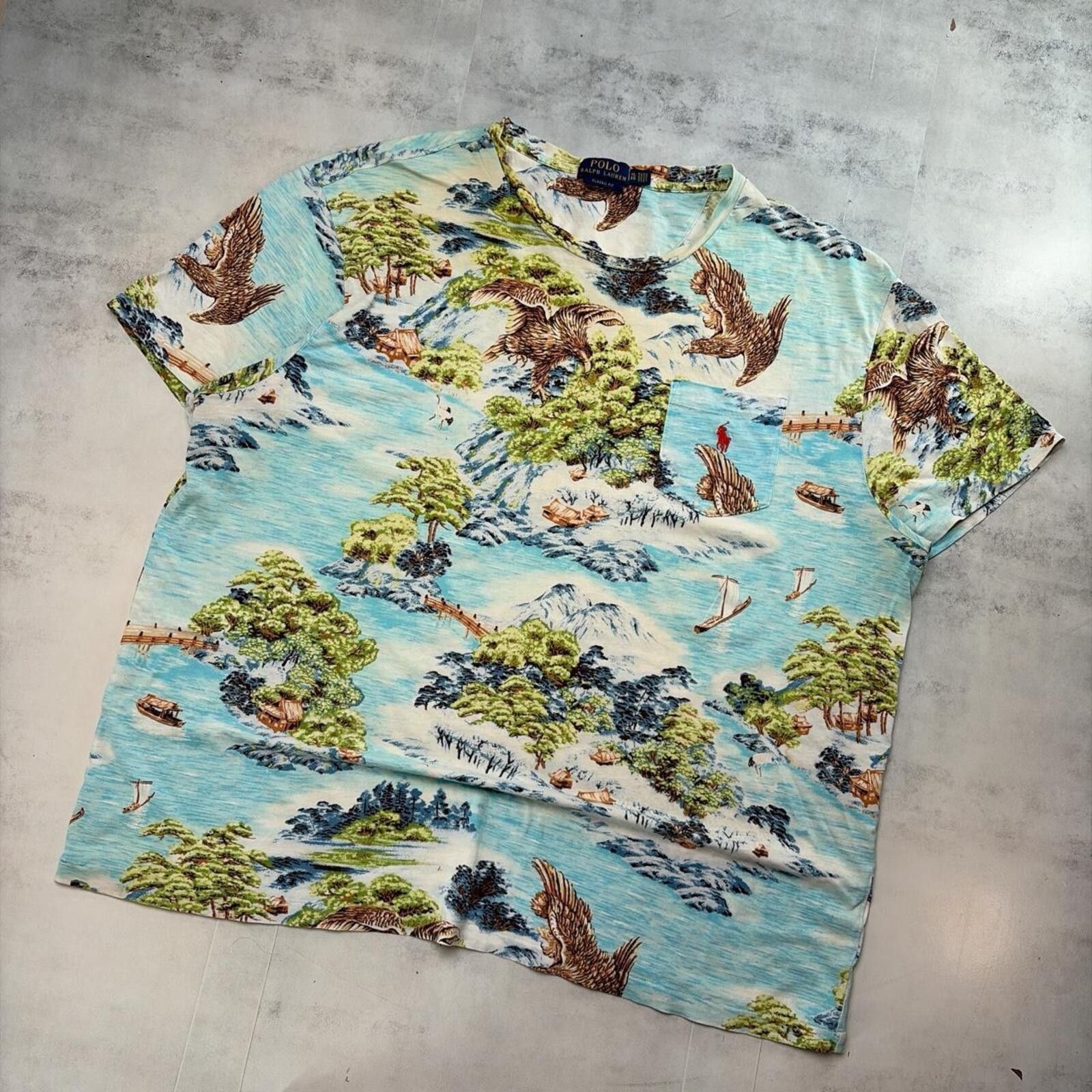 Polo Ralph Lauren Y2K Polo Ralph Lauren Japanese Seascape Pocket T-Shirt Size US XL / EU 56 / 4 - 2 Thumbnail