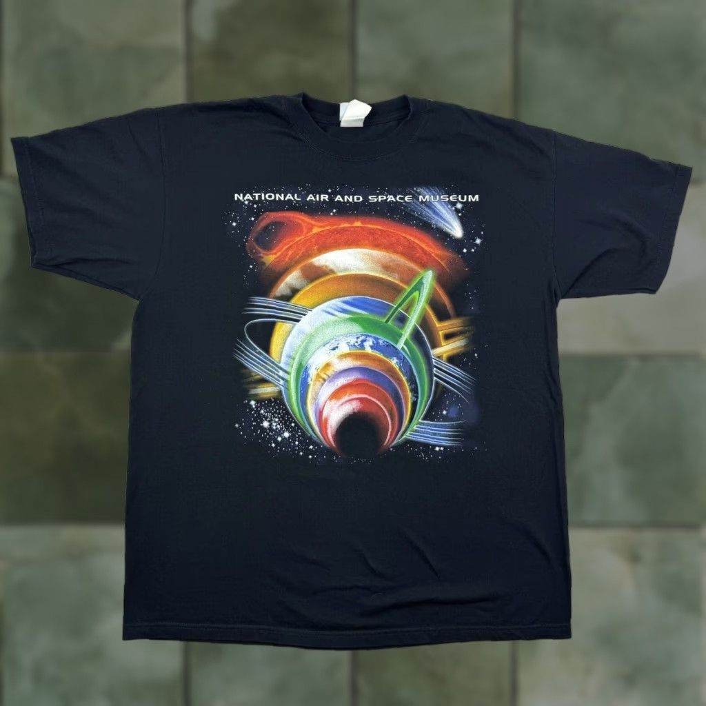VINTAGE Smithsonian Space T-Shirt Adult XL Black 90s Planets Science Mens
