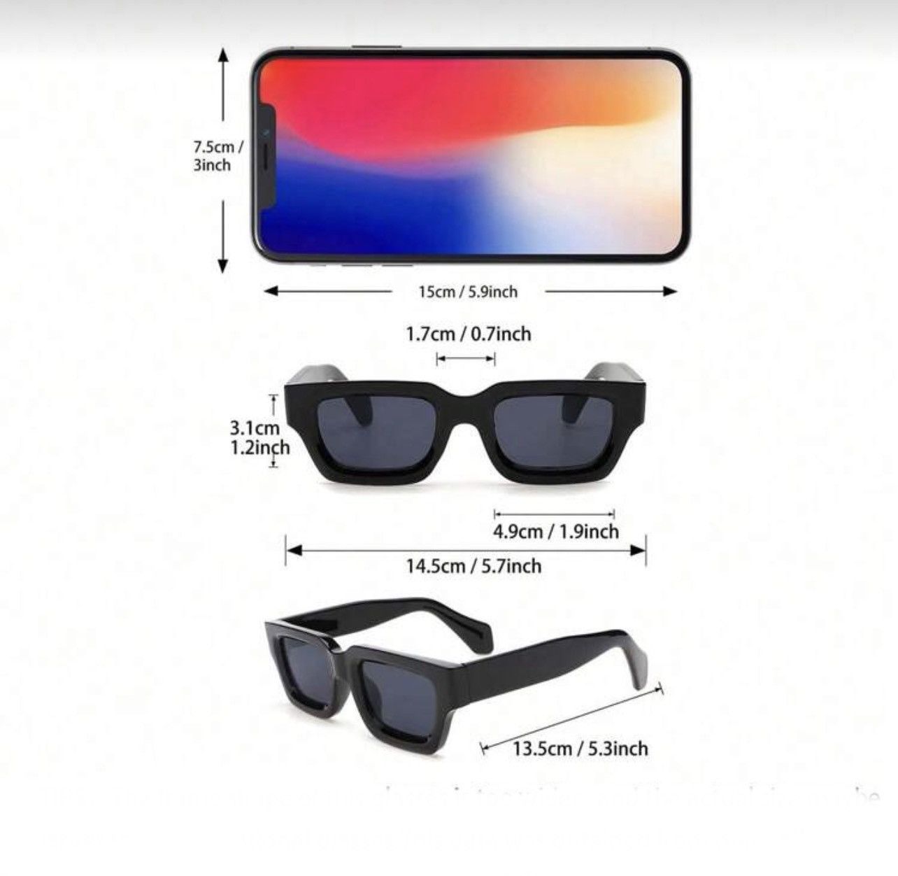 Other Retro Slim Rectangle Sunglasses Black Unisex UV400 Modern Size ONE SIZE - 6 Thumbnail