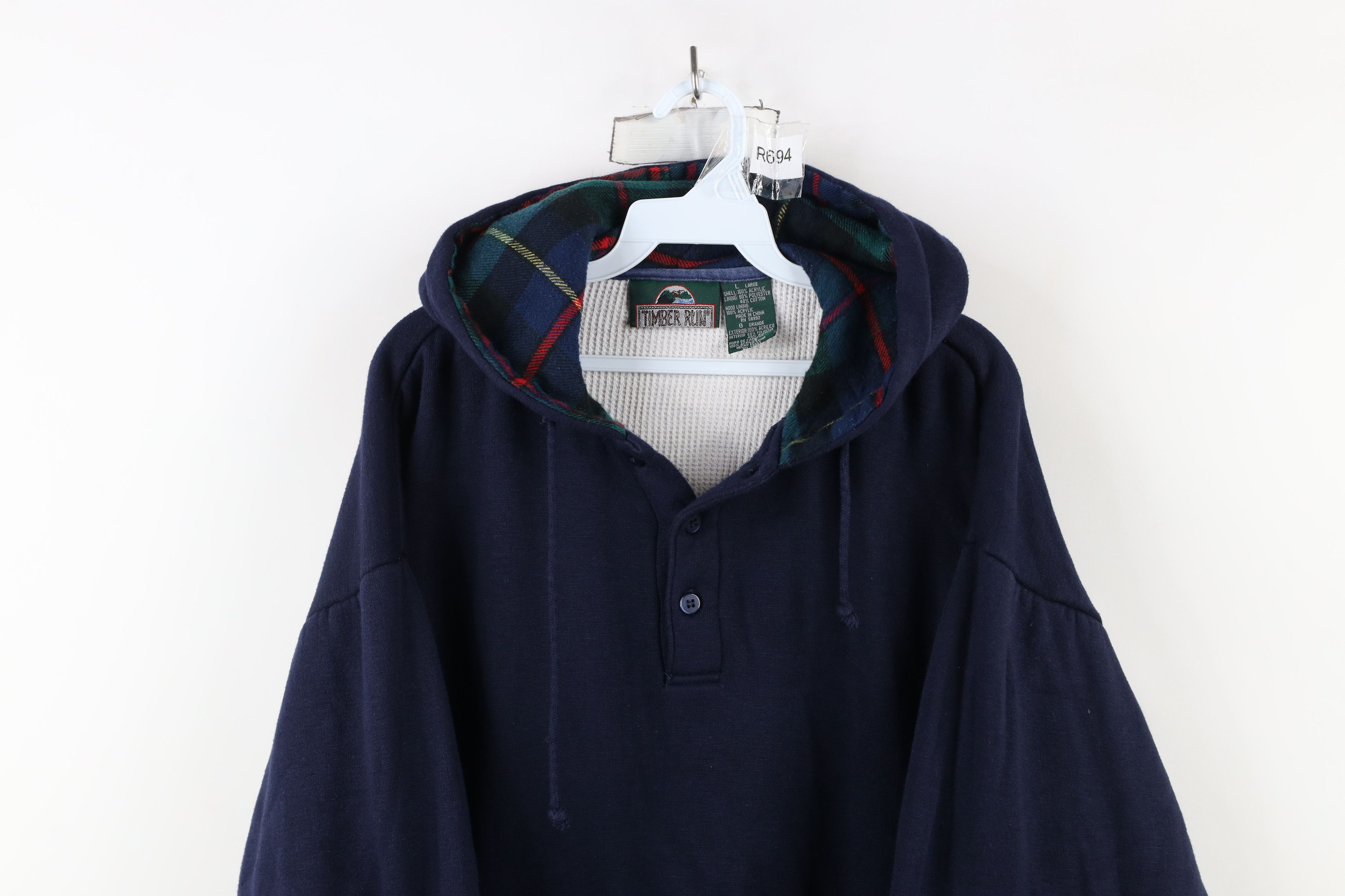 Vintage Vintage 90s Streetwear Wall Thermal Lined Henley Hoodie Blue Size US L / EU 52-54 / 3 - 2 Thumbnail