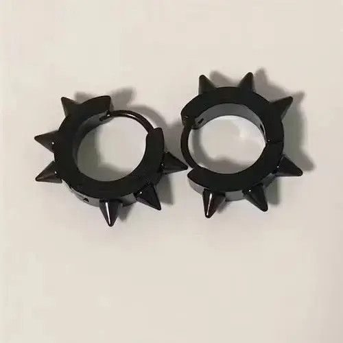 Sterling Silver Black Spike Earrings Gothic Punk Chrome Jewelry Star Stud Size ONE SIZE - 3 Thumbnail