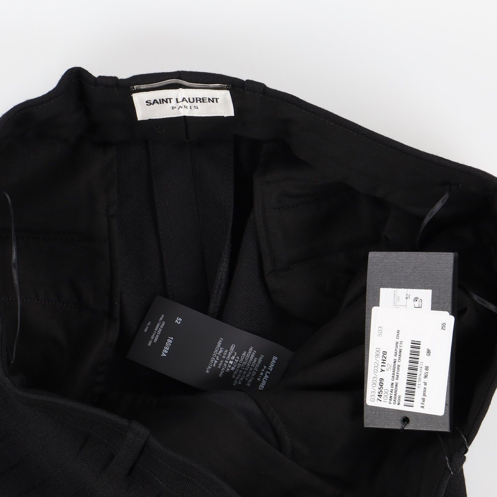Saint Laurent Paris Black Gabardine Wool Pinstriped Trousers Size US 36 / EU 52 - 6 Thumbnail