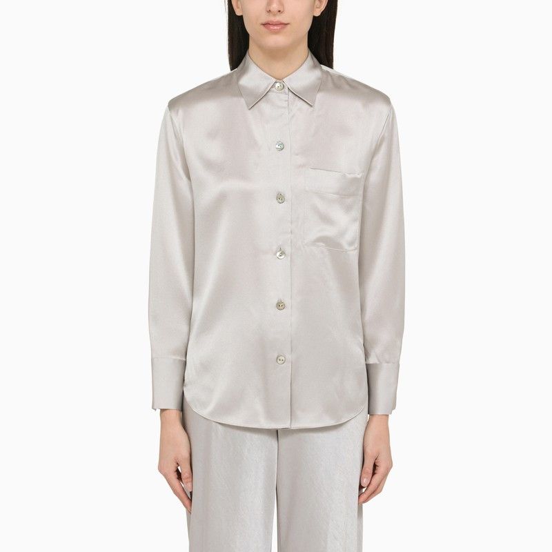 image of Vince Classic Pearl Grey Silk Shirt, Women's (Size Small)