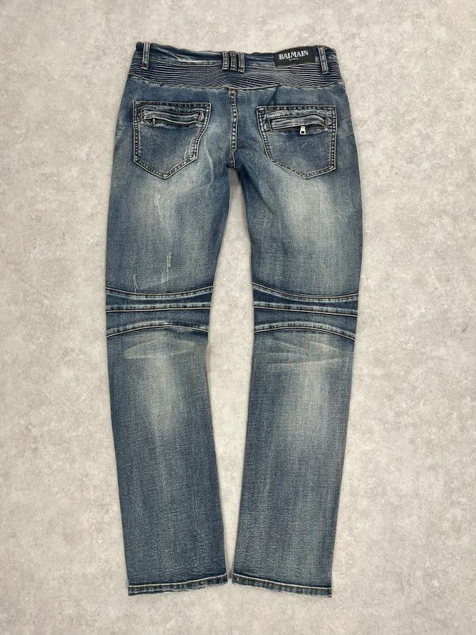 Balmain 2010s Balmain Biker Blue Denim Jeans Size US 31 - 7 Thumbnail
