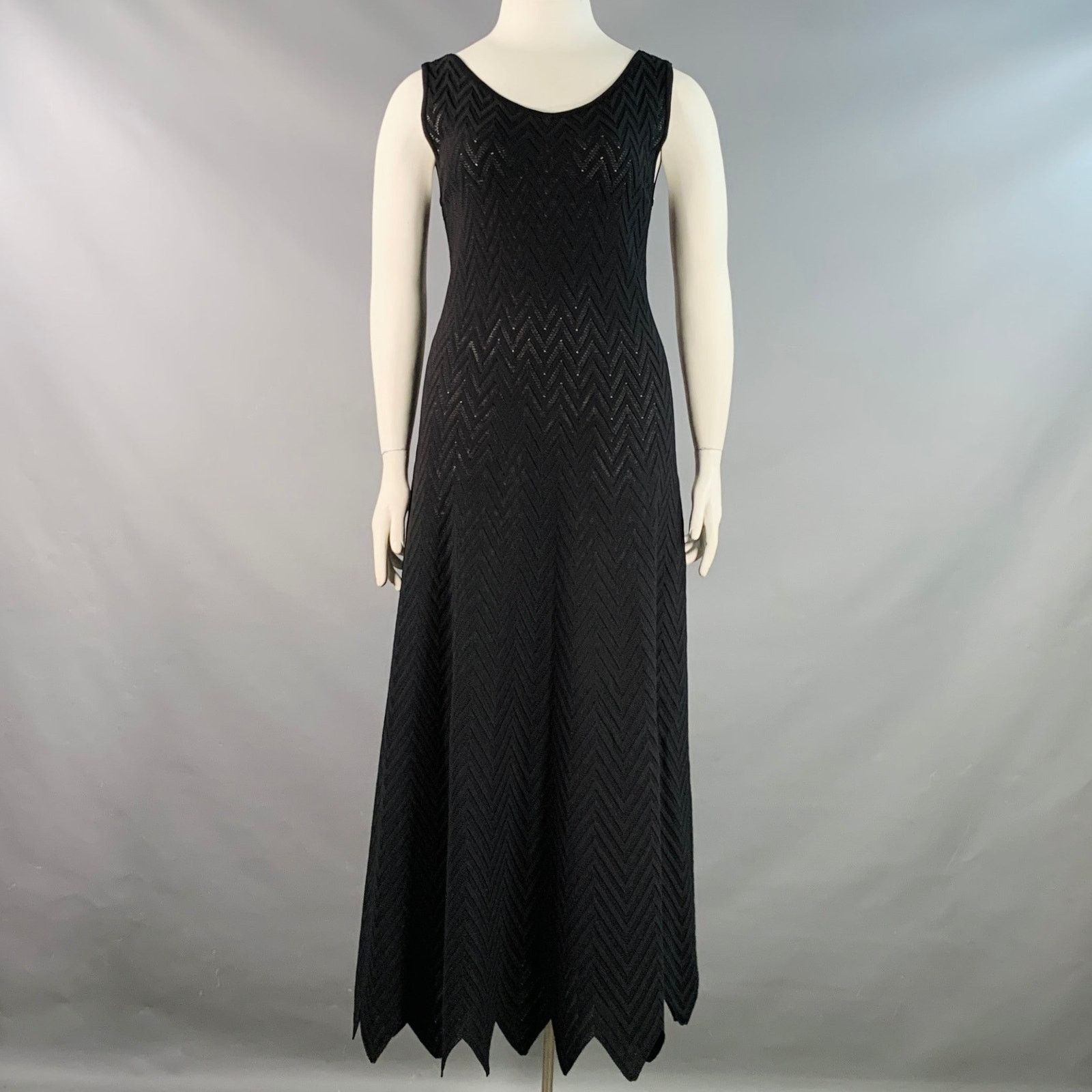 Alaia Black Viscose Blend Zig Zag Sleeveless Long Evening Gown Size M / US 6-8 / IT 42-44 - 1 Thumbnail