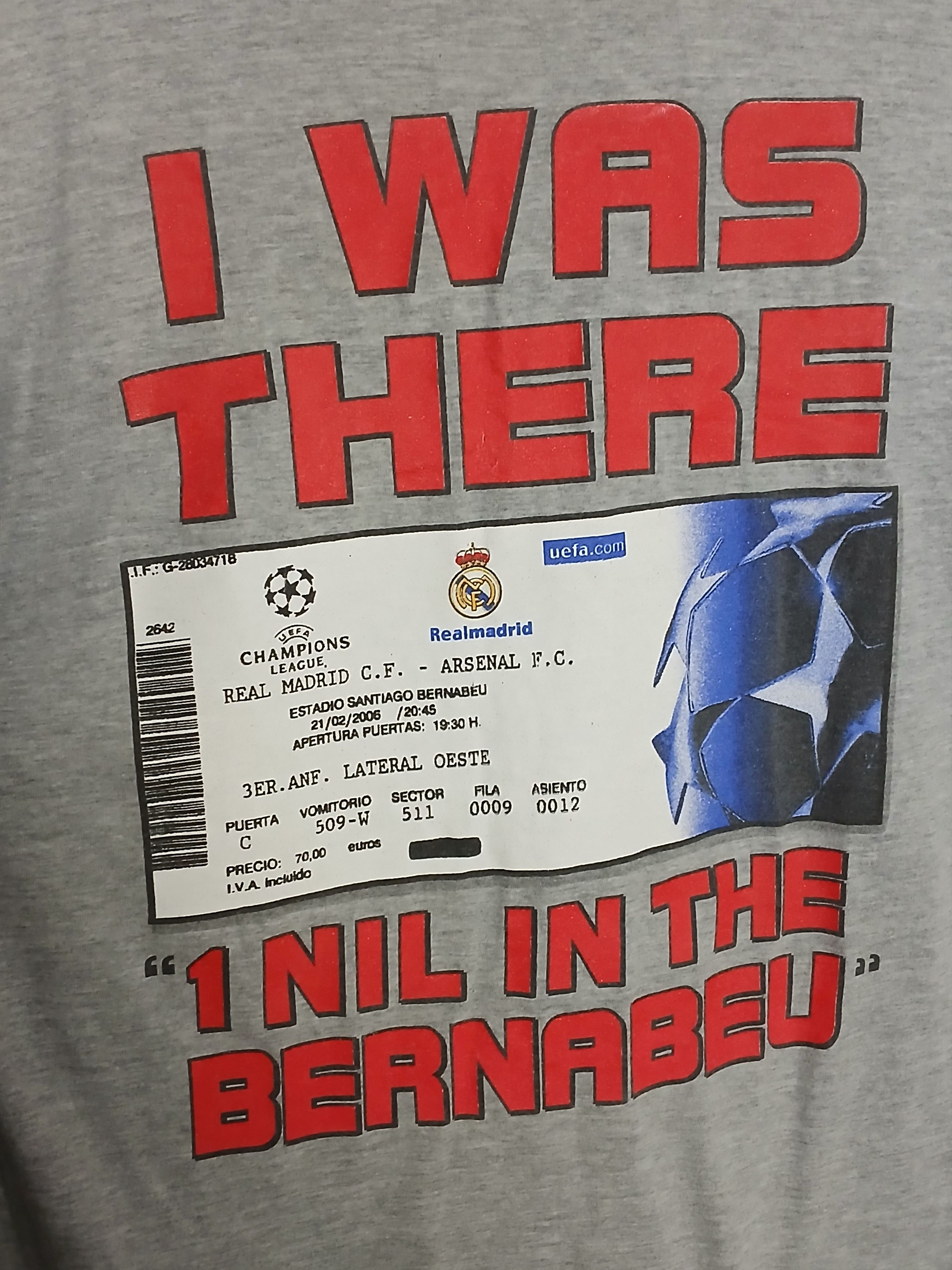 Vintage 2006 Champions League Real Madrid Arsenal Football T-Shirt Size US L / EU 52-54 / 3 - 4 Thumbnail