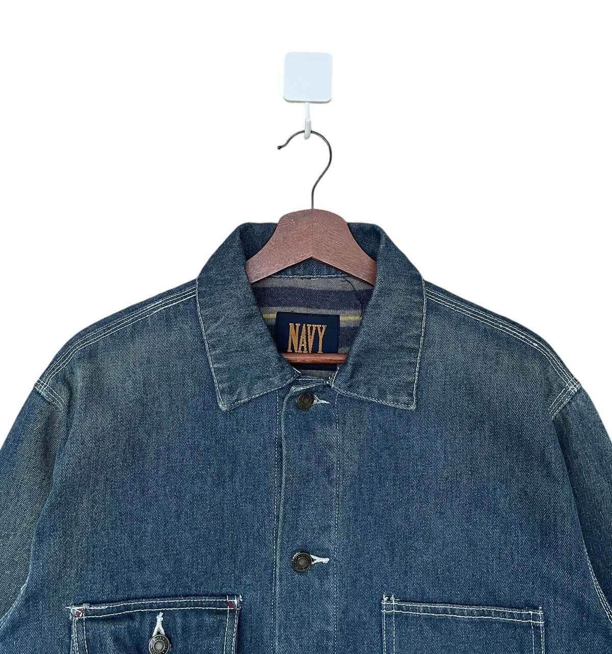 Vintage Vintage Brand Navy Fur Denim Chore Jacket 1990s Size US M / EU 48-50 / 2 - 3 Thumbnail