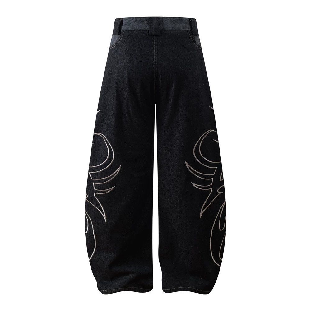 Jean Men's loose wide-leg totem embroidered scimitar jeans Size US 32 / EU 48 - 2 Thumbnail
