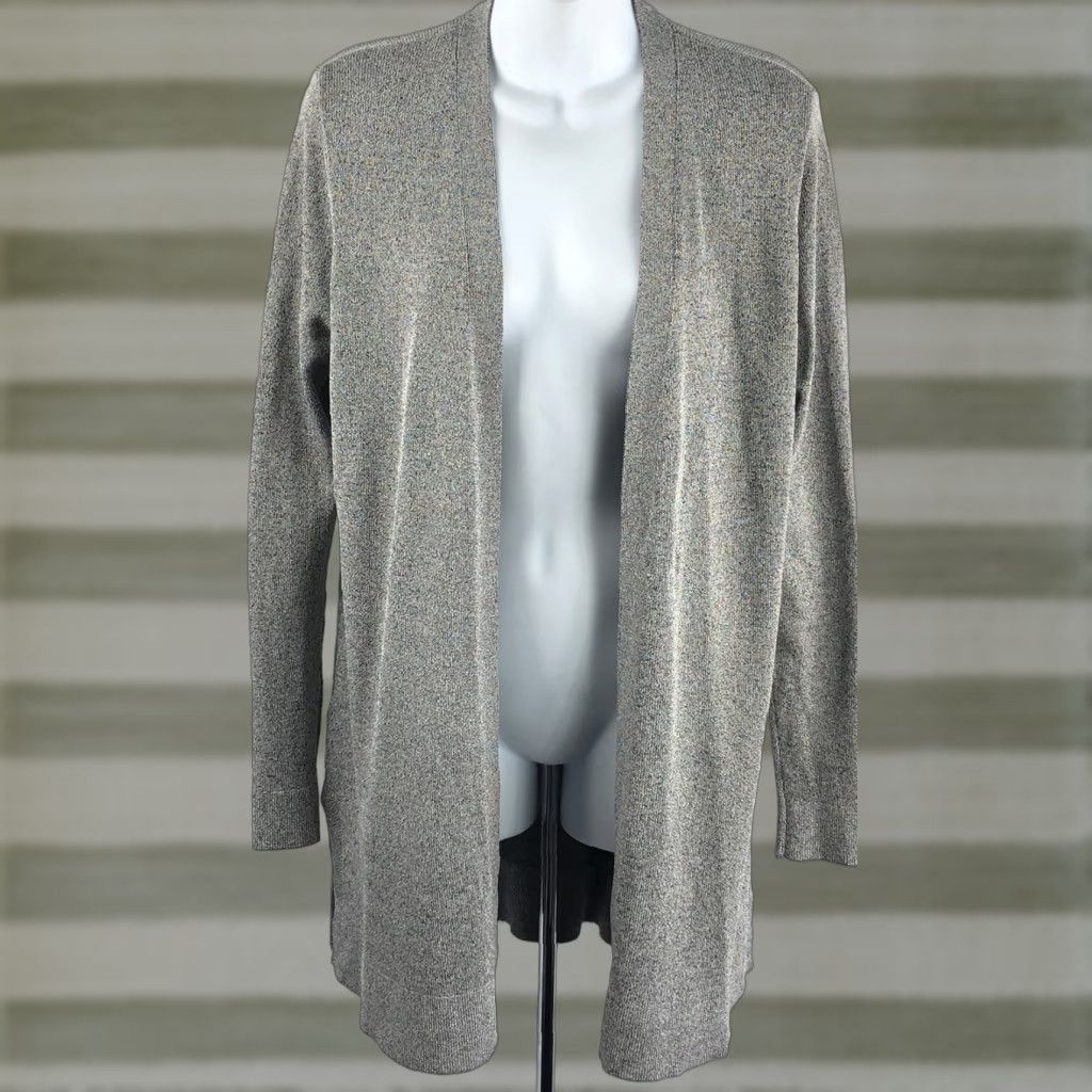 Ann Taylor NWT Ann Taylor Cardigan Duster Sweater Gray Open Front Long Sleeve S Womens Modern Workwear Casual Knit Open Slits 67% Viscose 32% Nylon 1% Spandex Size S / US 4 / IT 40 - 1 Thumbnail