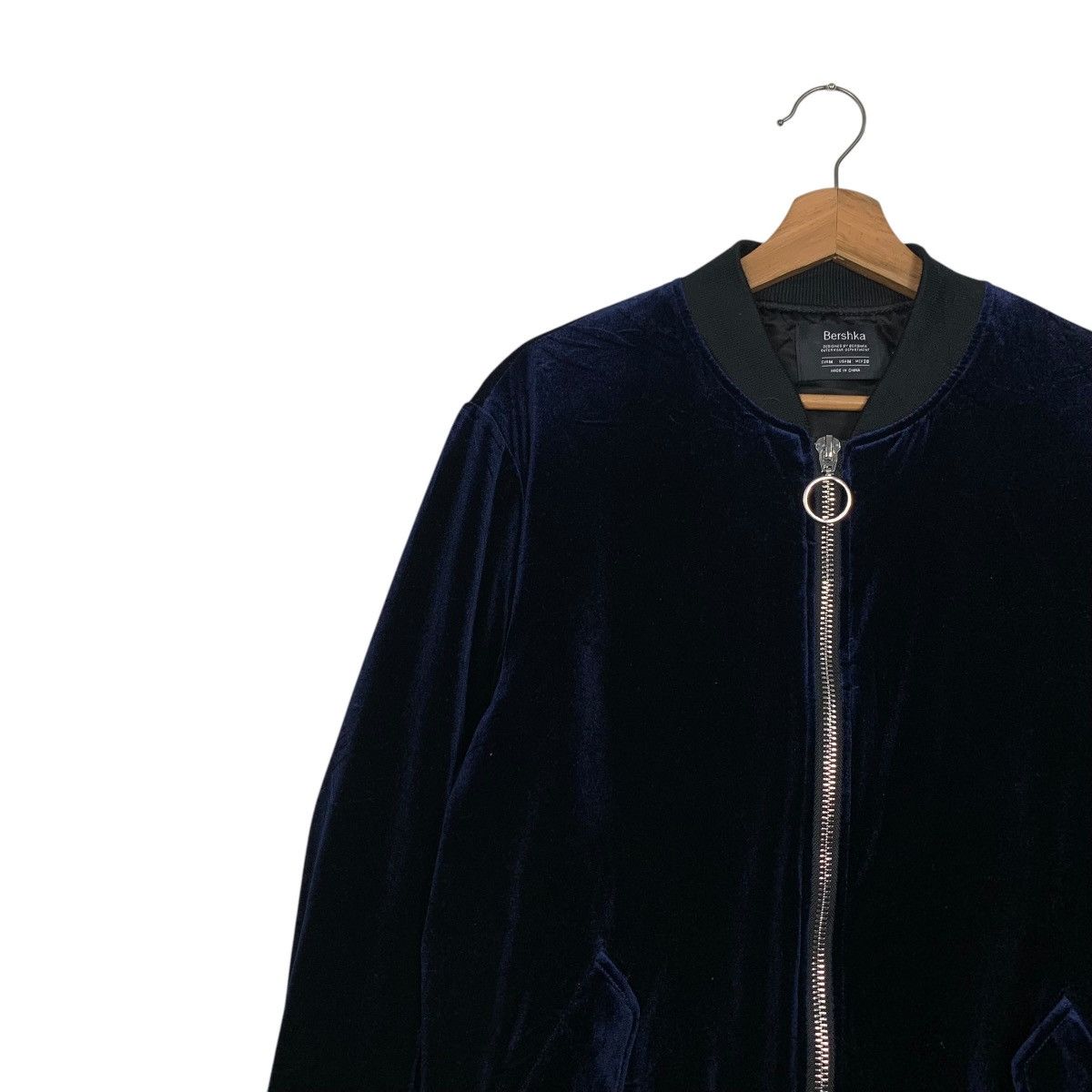 Bershka BERSHKA Dark Blue Velvet Bomber Jacket #2802-C126 Size US M / EU 48-50 / 2 - 3 Thumbnail