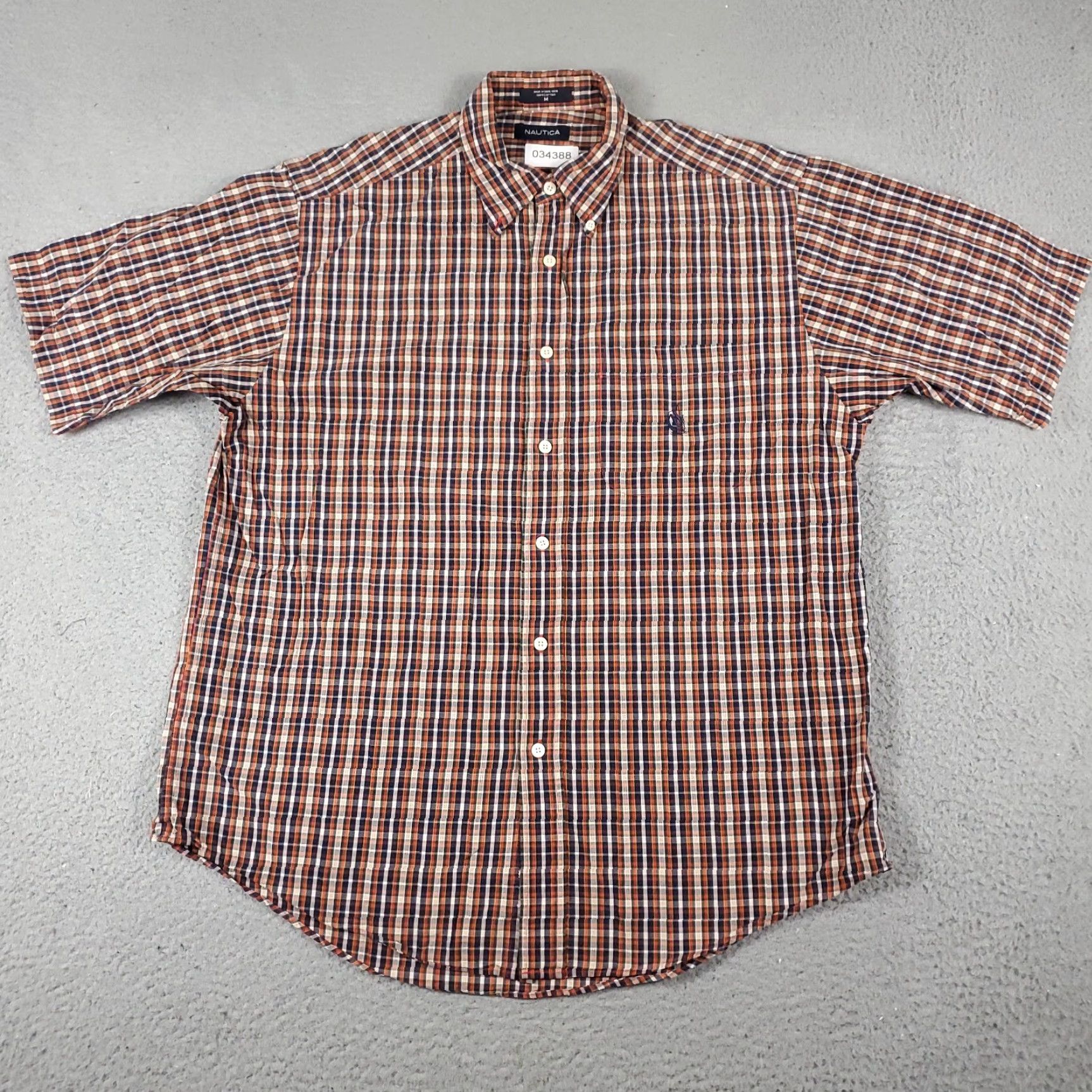 Nautica Nautica Shirt Mens Size M Blue Orange Plaid Short Sleeve Button-Up Casual Button-Down Collar Navy Multi Colorful Classic Modern Preppy Size US M / EU 48-50 / 2 - 3 Thumbnail
