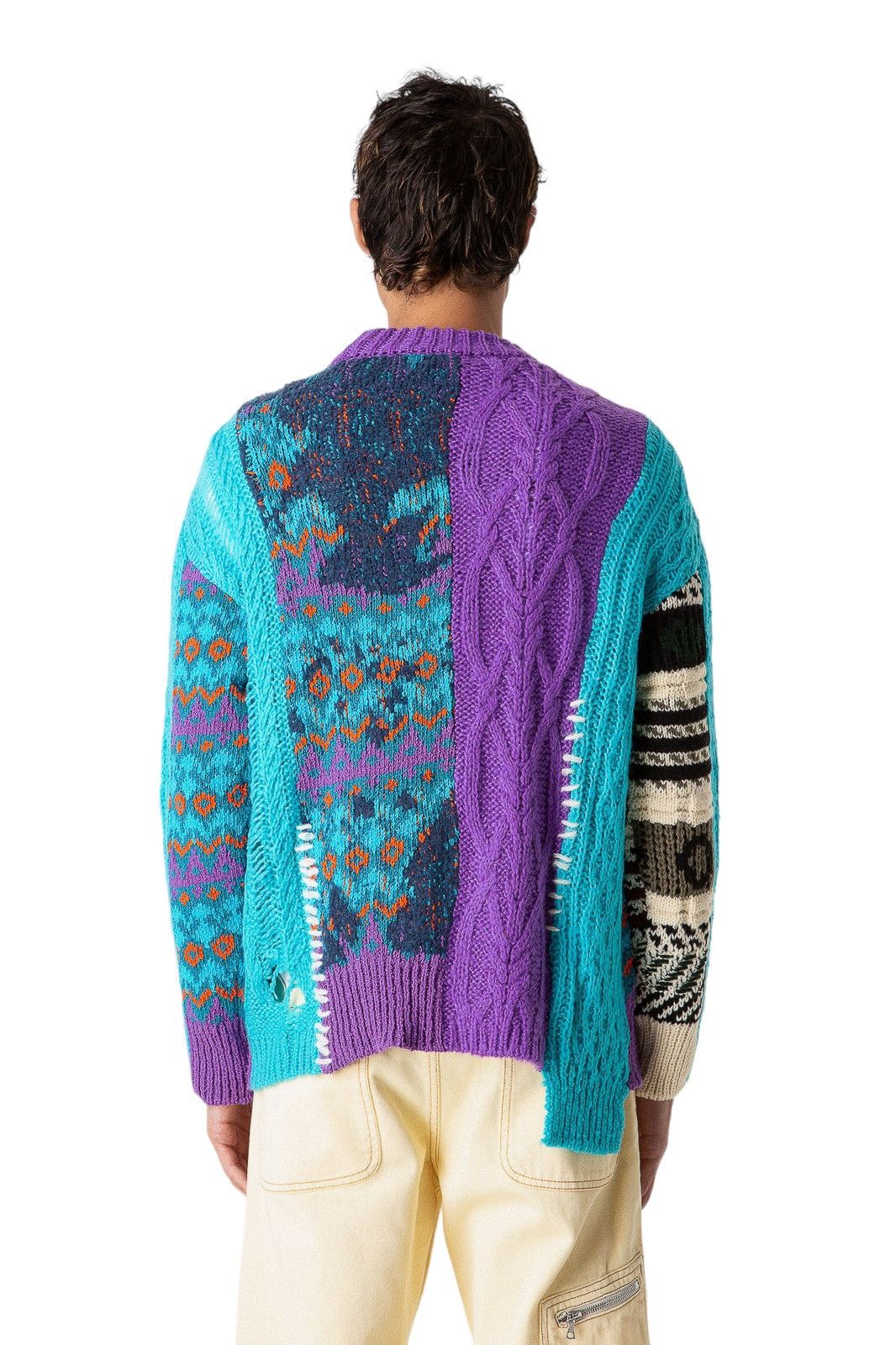 Andersson Bell Purple River Jacquard Patchwork Distressed Sweater Size US L / EU 52-54 / 3 - 6 Thumbnail