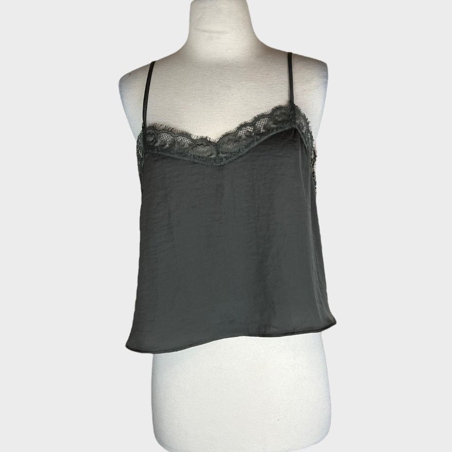 Target Basics Wild Fable Lace Trim Satin Cami Dark Olive Green Size L / US 10 / IT 46 - 2 Thumbnail