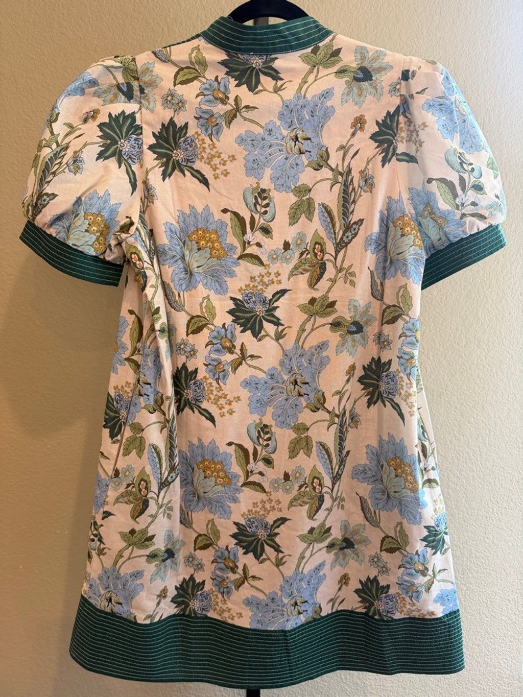 Entro Floral Print Band Contrast Mini Dress in Cream/Green