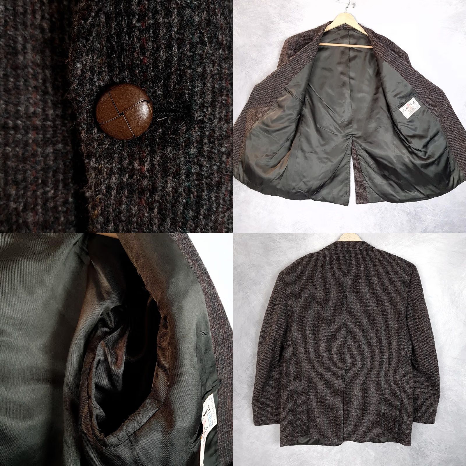 Harris Tweed VINTAGE Harris Tweed Blazer Mens 44 Gray Houndstooth Wool Sport Coat 80s Size 44R - 8 Thumbnail
