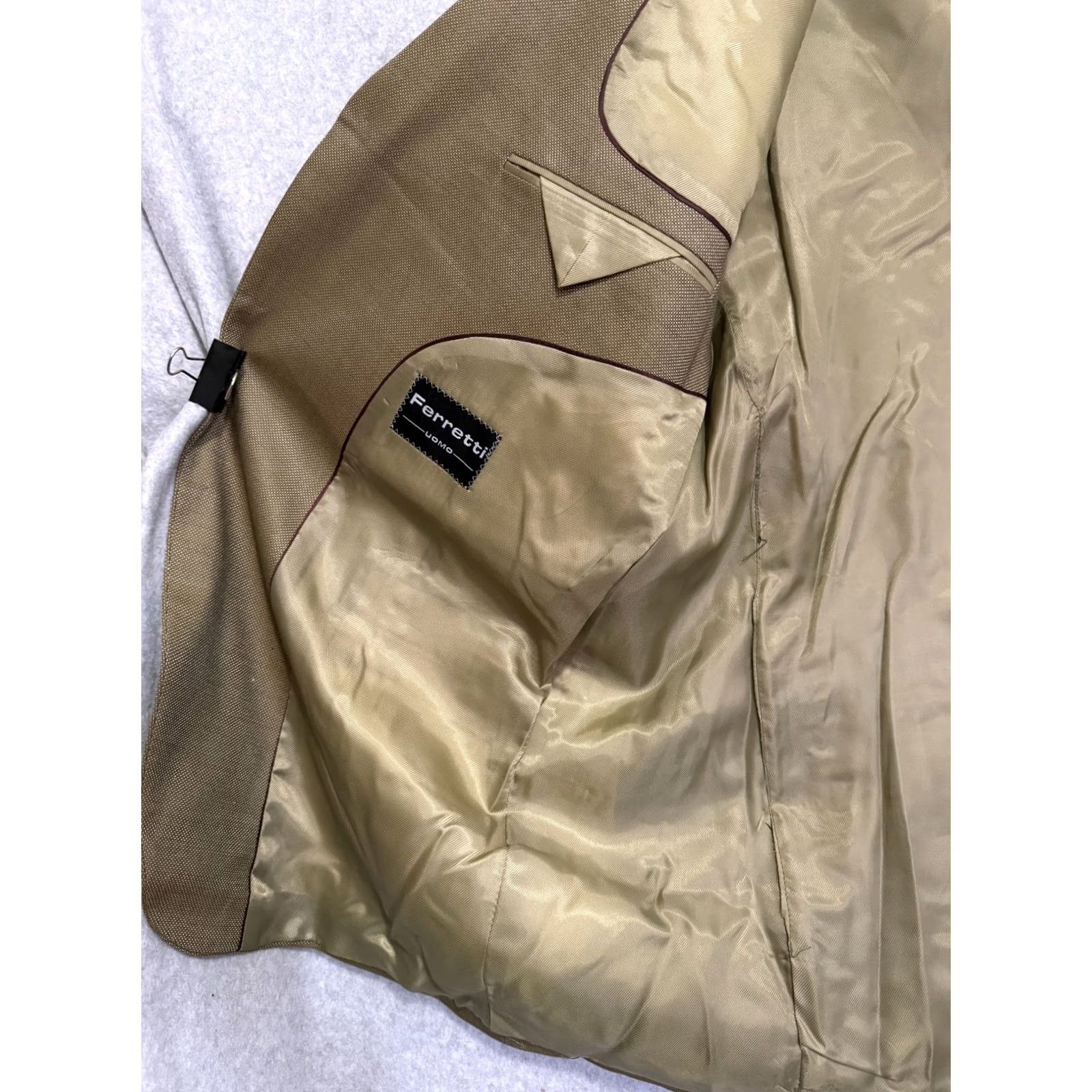 Vintage Ferretti Uomo Suit Men's Italian Gold Merino Wool 46 R Jacket 43L Pants NWT Size 46R - 7 Thumbnail