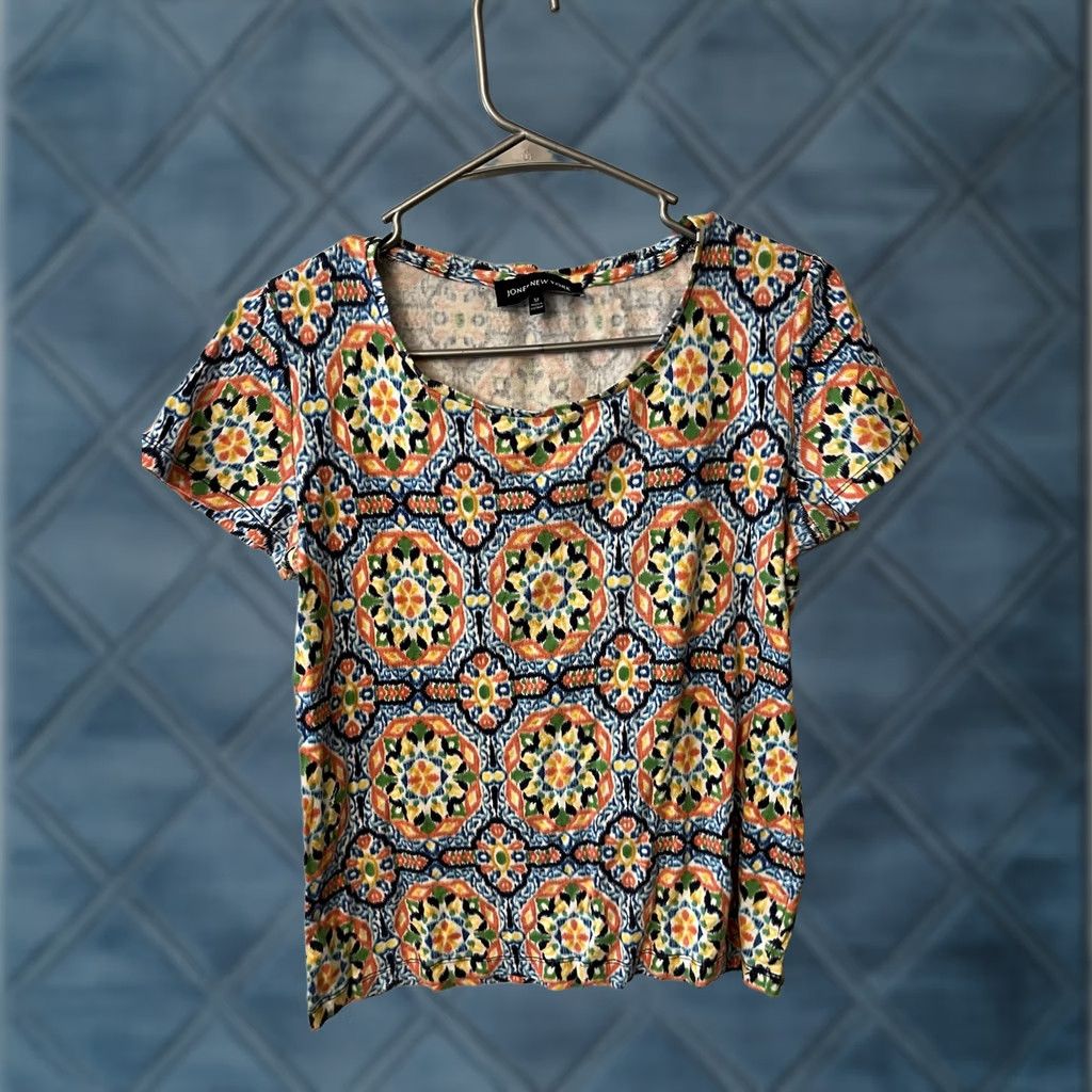 Jones New York Jones New York top Medium geometric print short sleeve womens size Size M / US 6-8 / IT 42-44 - 1 Thumbnail