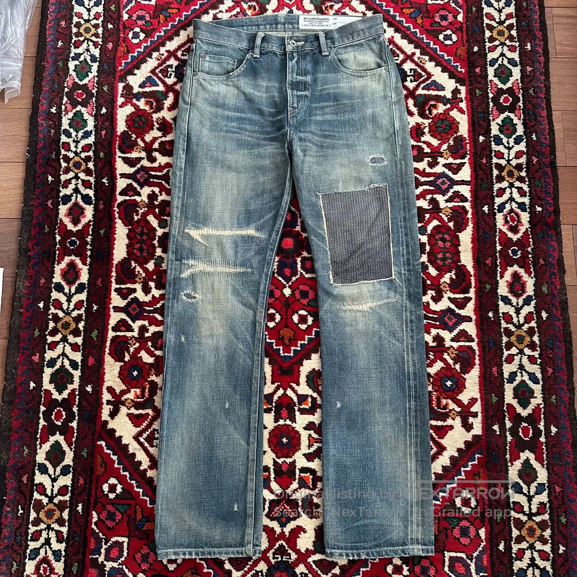 Neighborhood distressed blue jeans with unique detailing. Size US 42 / EU 58 - 1 Thumbnail