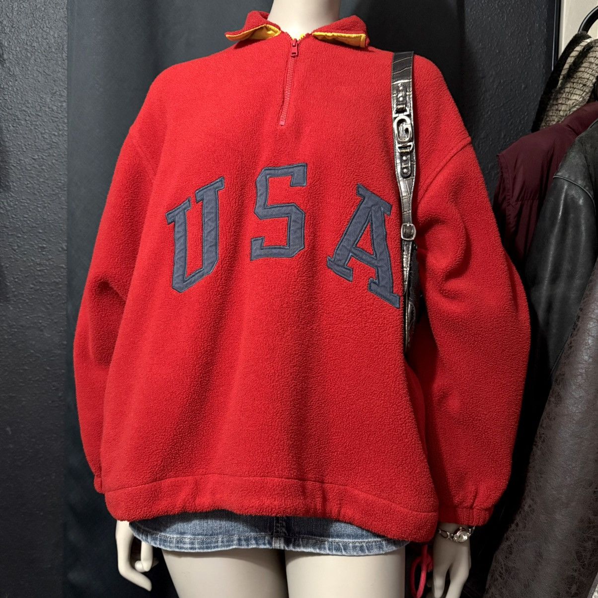 Polo Ralph Lauren 90s Polo Ralph Lauren Red USA Fleece Quarter Zip Sweatshirt Size L / US 10 / IT 46 - 2 Thumbnail