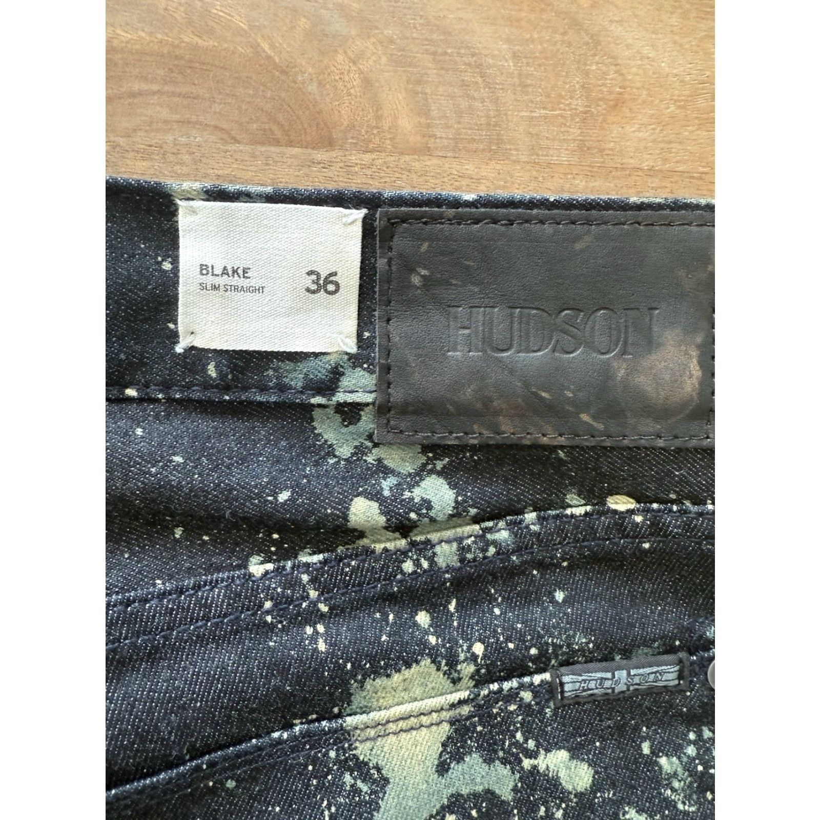 Hudson Hudson Jeans Slim Straight Denim Mens 36 Regular 37x32.5 Indigo Blue Splatter 5-Pocket Logo Button Tailored Urban Rock Theme Size US 36 / EU 52 - 4 Thumbnail