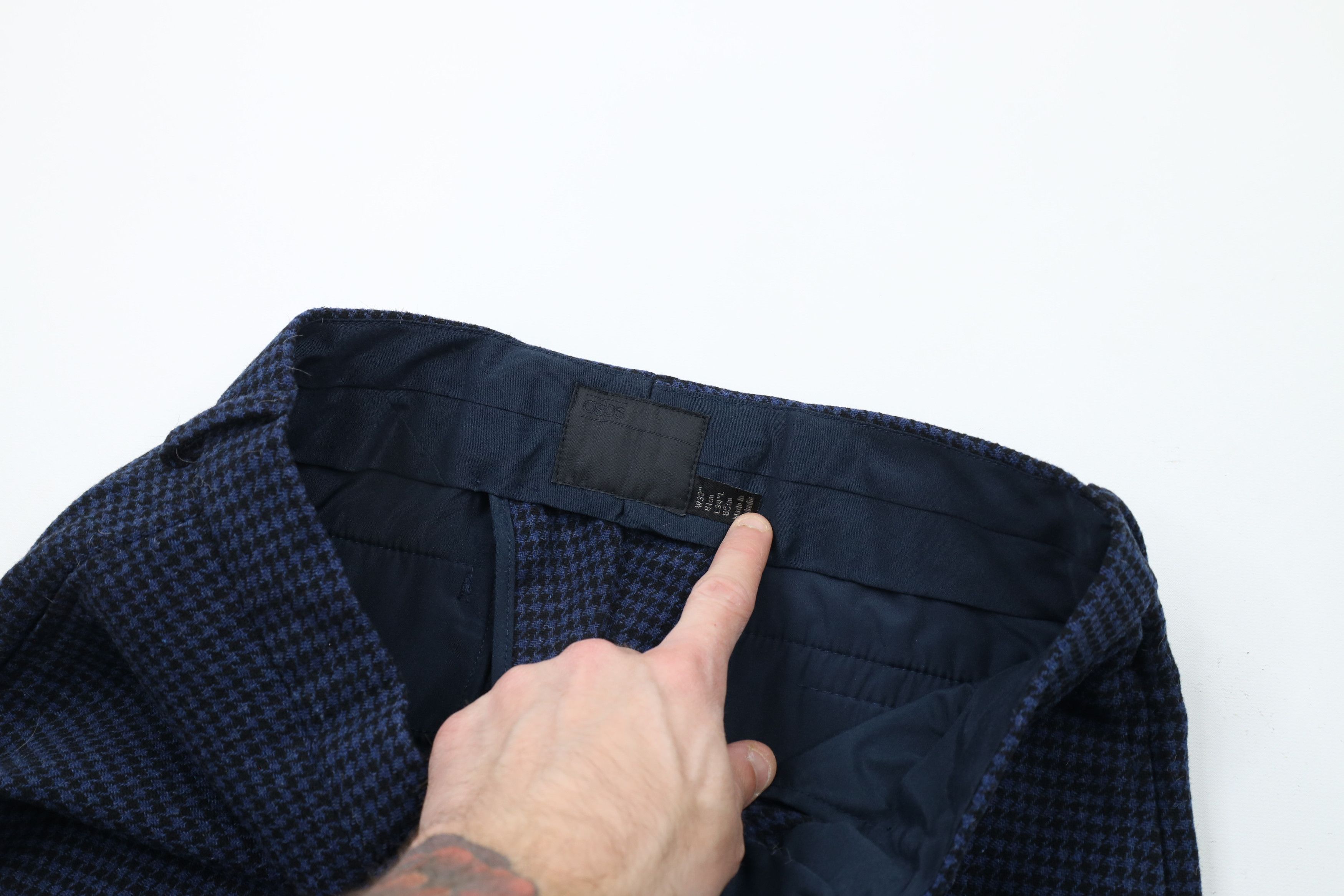 Asos × Vintage ASOS Wool Blend Houndstooth Skinny Leg Chino Pants Blue Size US 32 / EU 48 - 6 Thumbnail