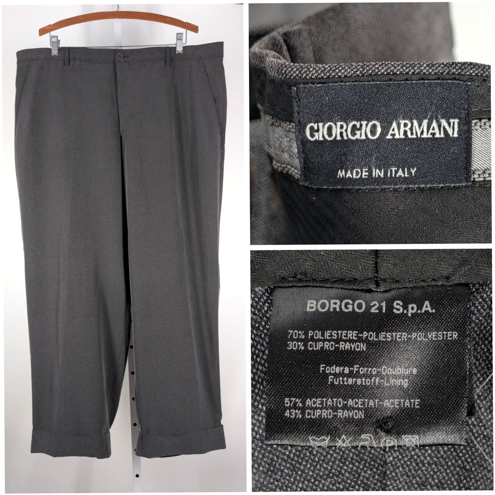 Giorgio Armani Giorgio Armani Vintage Pants Dress Pants Gray 41 x 30 Italy Designer 90s Y2K Mens Big & Tall Relaxed Front Flat Inseam 30" Size US 41 - 2 Thumbnail