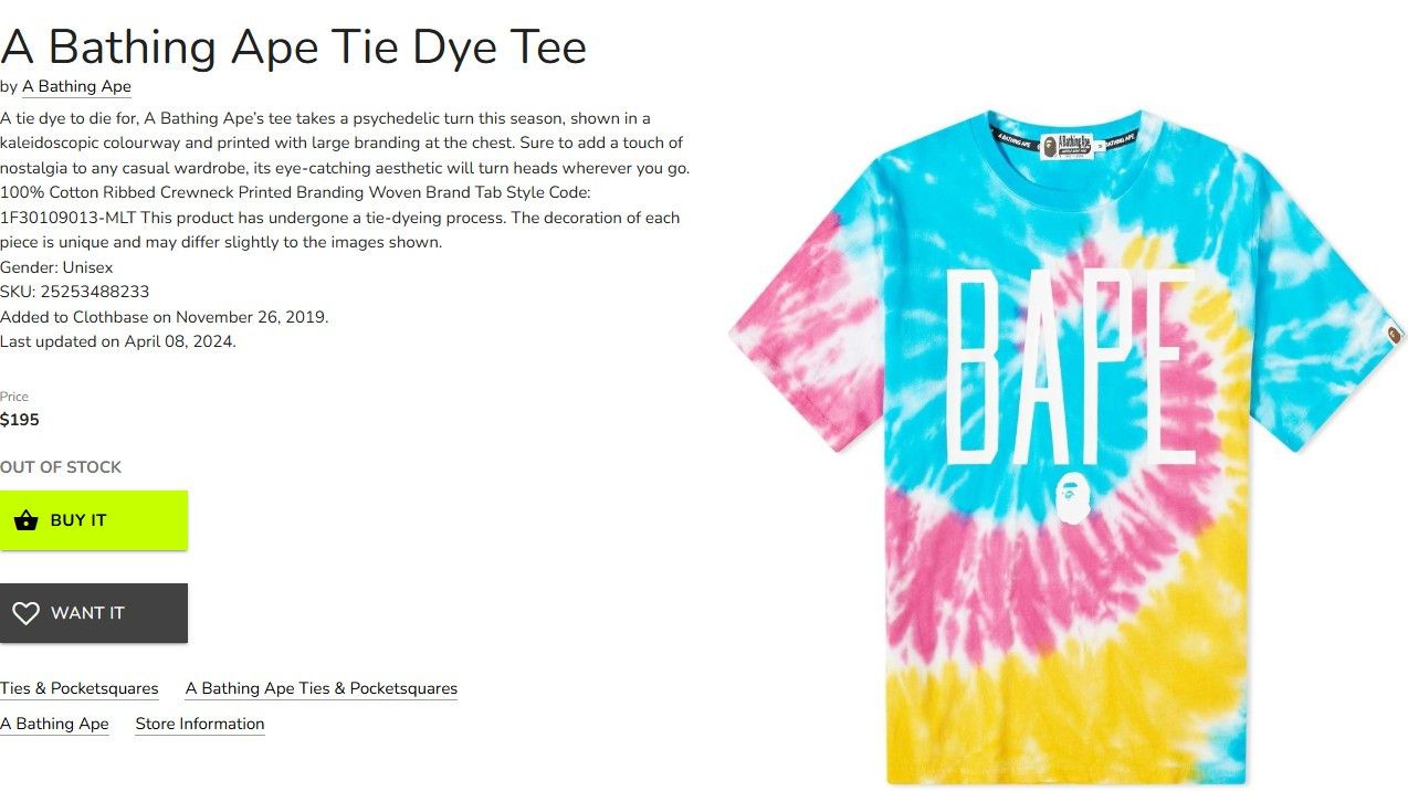 Bape BAPE Tie Dye Tee Size US L / EU 52-54 / 3 - 2 Thumbnail