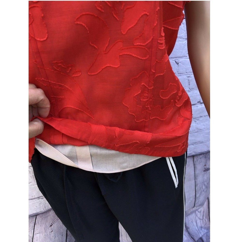 Other New Red Cotton Designer Sample Sale Floral Blouse With Flar Size S / US 4 / IT 40 - 6 Thumbnail