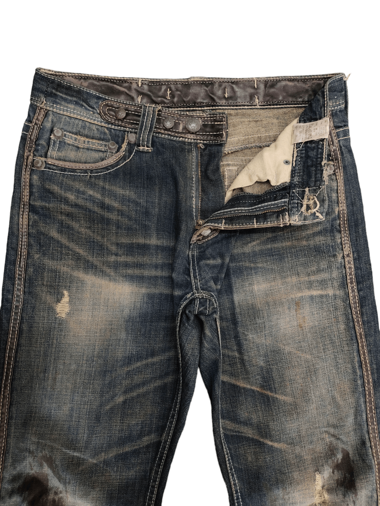 If Six Was Nine Flare Jeans Trim Co Leather Distress Faded Boot Cut Y2k Size US 31 - 19 Thumbnail