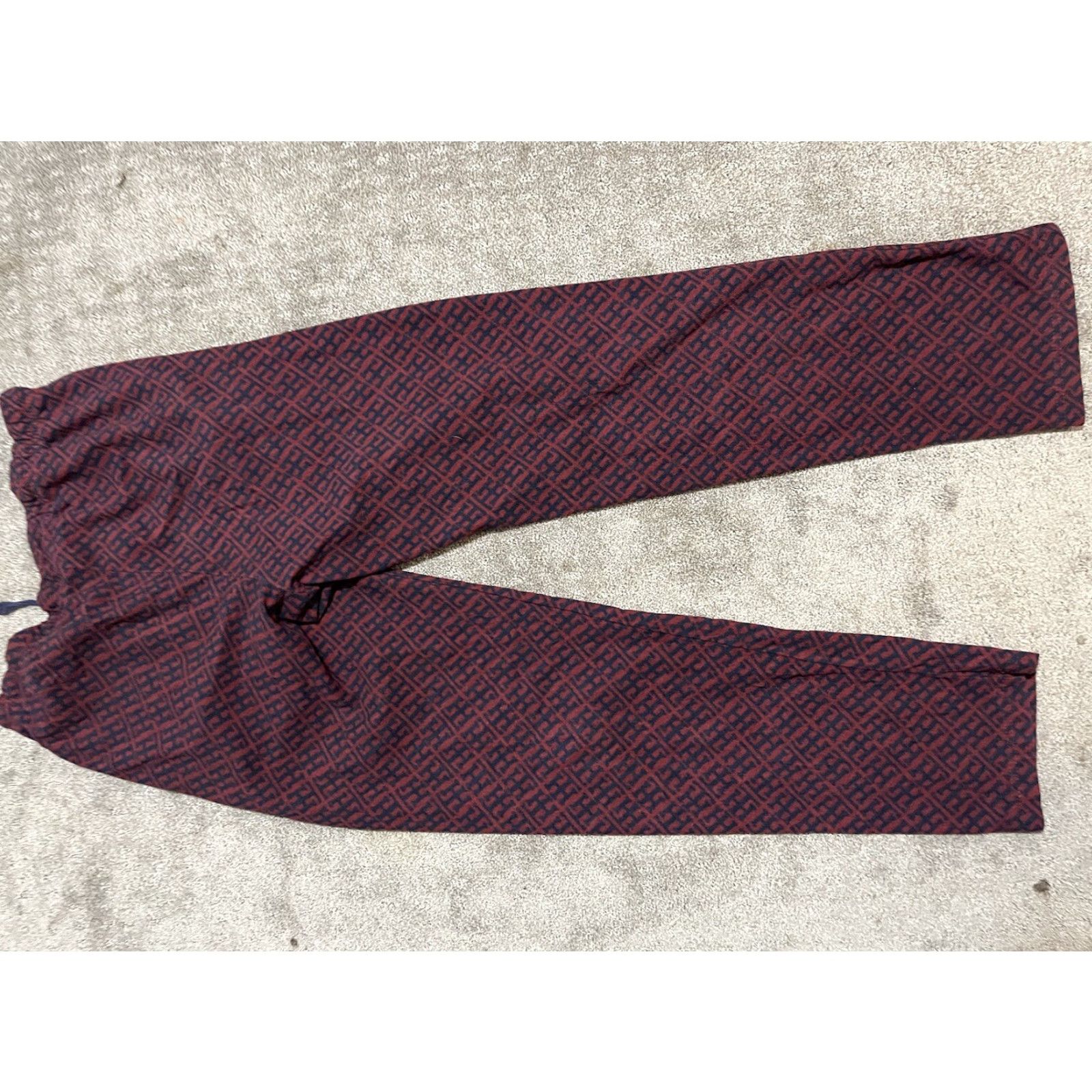 Tommy Hilfiger VINTAGE Tommy Hilfiger Lounge Sweatpants Women M Burgundy All Over Print Drawstring Joggers Activewear M Womens Studio Sports Size 32" / US 10 / IT 46 - 3 Thumbnail