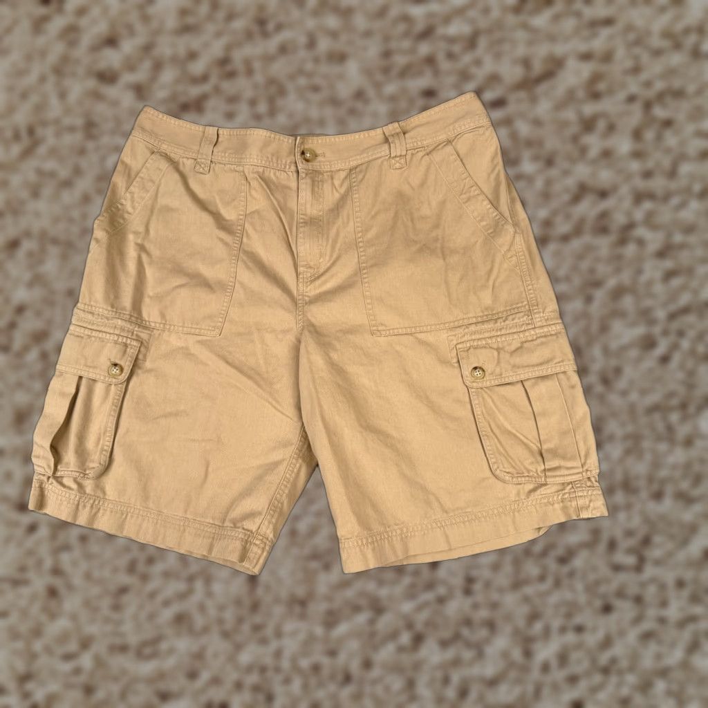 Ralph Lauren VINTAGE Lauren Ralph Lauren Shorts Women 14P Petites Beige Cargo Twill Cotton Blend 34x10 High Rise 5-Pocket Womens Size 36" / US 14 / IT 50 - 1 Thumbnail