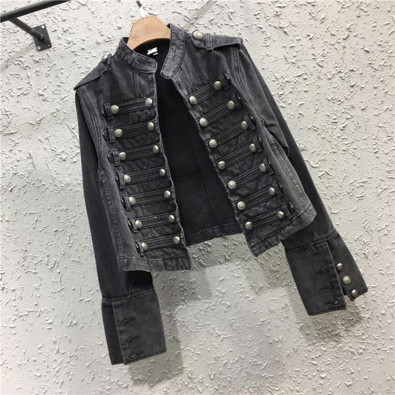 Other Light Blue Military Style Denim Jacket, Fitted Jean Jacket Size US XL / EU 56 / 4 - 9 Thumbnail